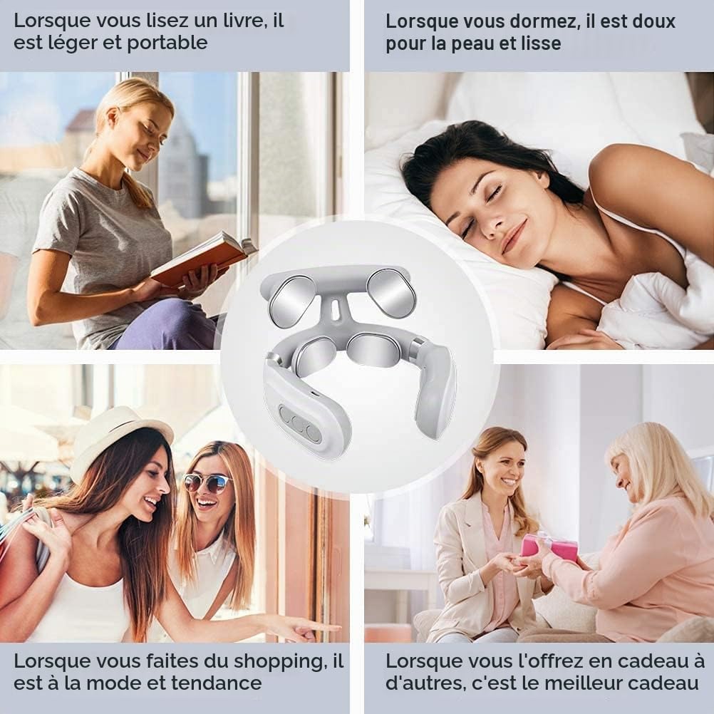 Masseur Cervical, Masseur de Cou Impulsions Électromagnétiques avec Fonction de Chauffage,Relaxation du Cou pour le Soulagement de la Douleur avec 3 Modes,Masseur Sans Fil pour Maison et Bureau, Blanc