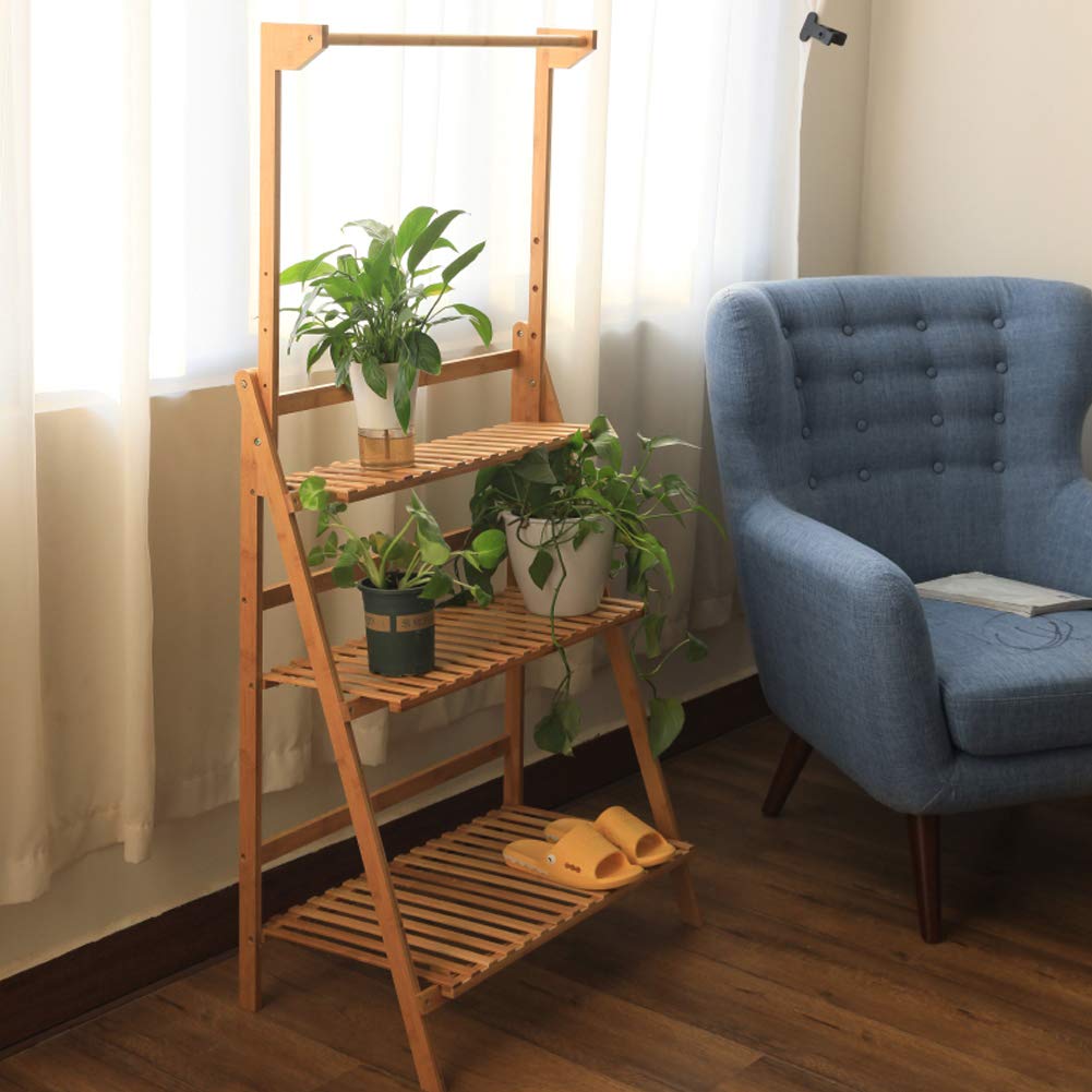 Blumenständer, 3 Ebenen Bambus Pflanzenregal Pflanzentreppe Outdoor Blumenregal Blumentreppe Draußen Pflanztreppe für Balkon Garten Deko 68,5 x 40 x 144 cm
