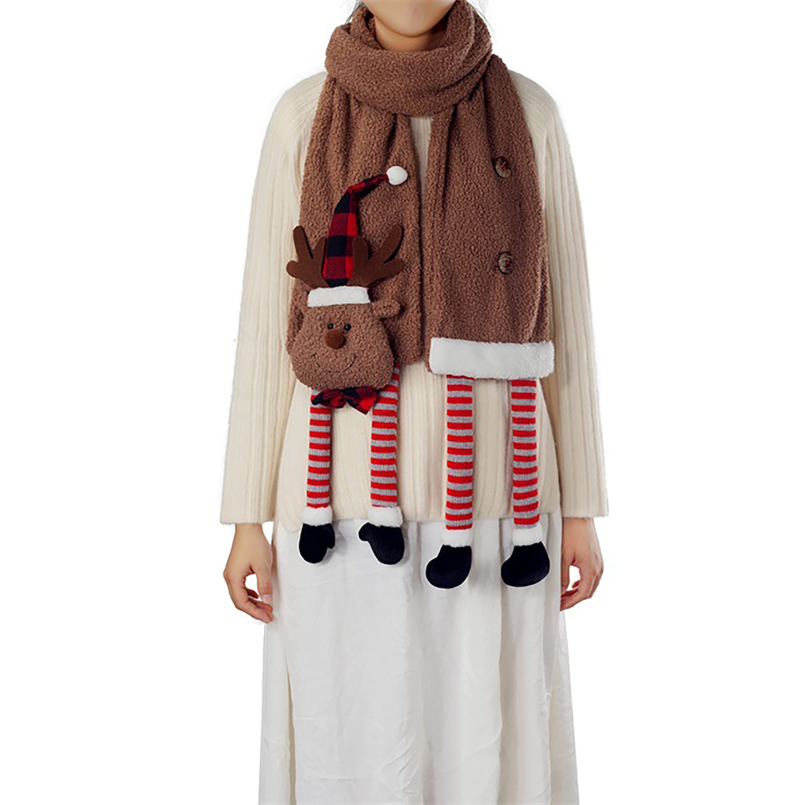 Sciarpa natalizia a forma di renna, unisex, calda sciarpa invernale in flanella lunga, sciarpa natalizia con motivo cartone animato con bambola di alce