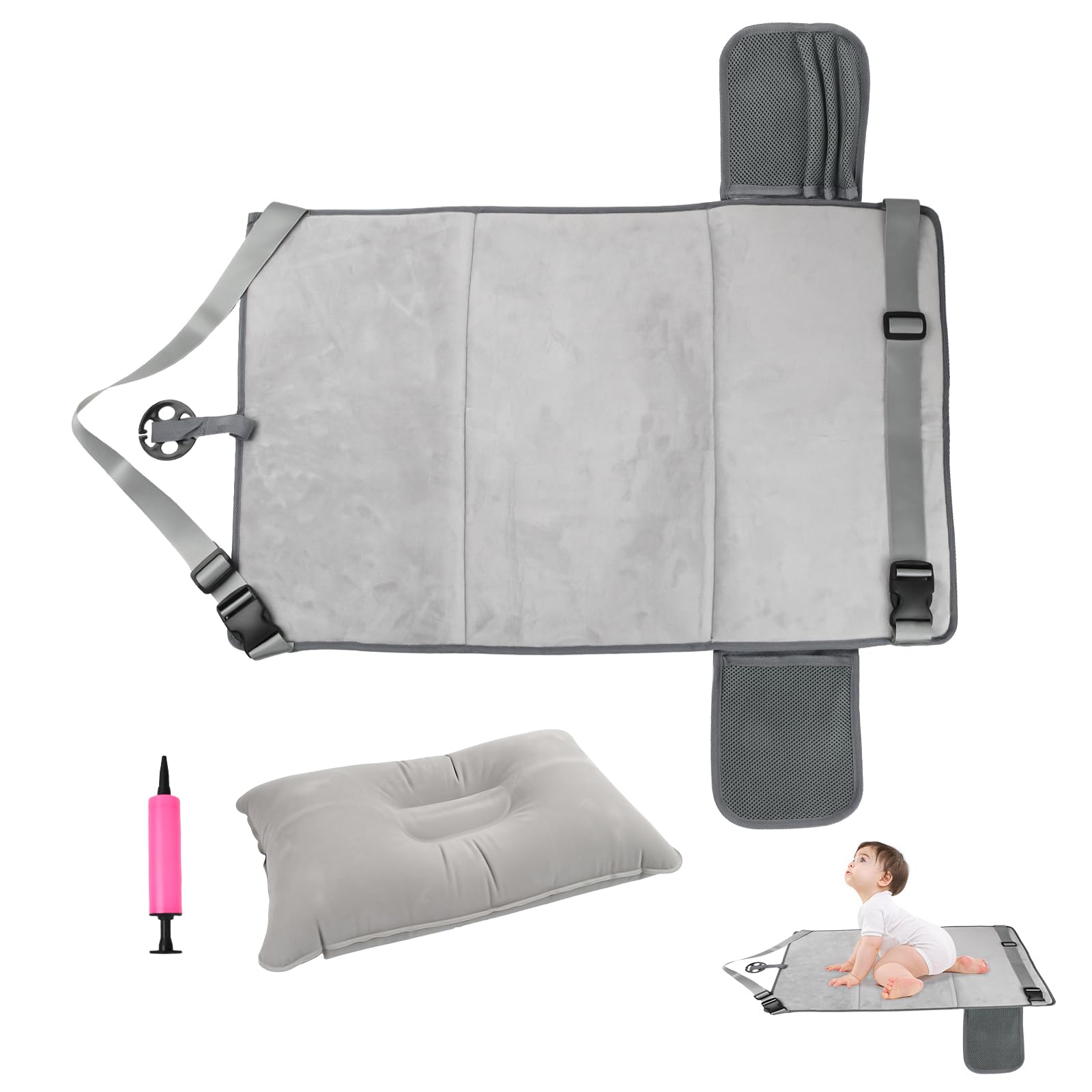 Repose-Pieds Avion Enfant Portable Pliable - Lit De Voyage Bébé Confortable, Hamac Extension Siège Avion Pour Enfants, Accessoire Voyage Léger Gris 79x48CM