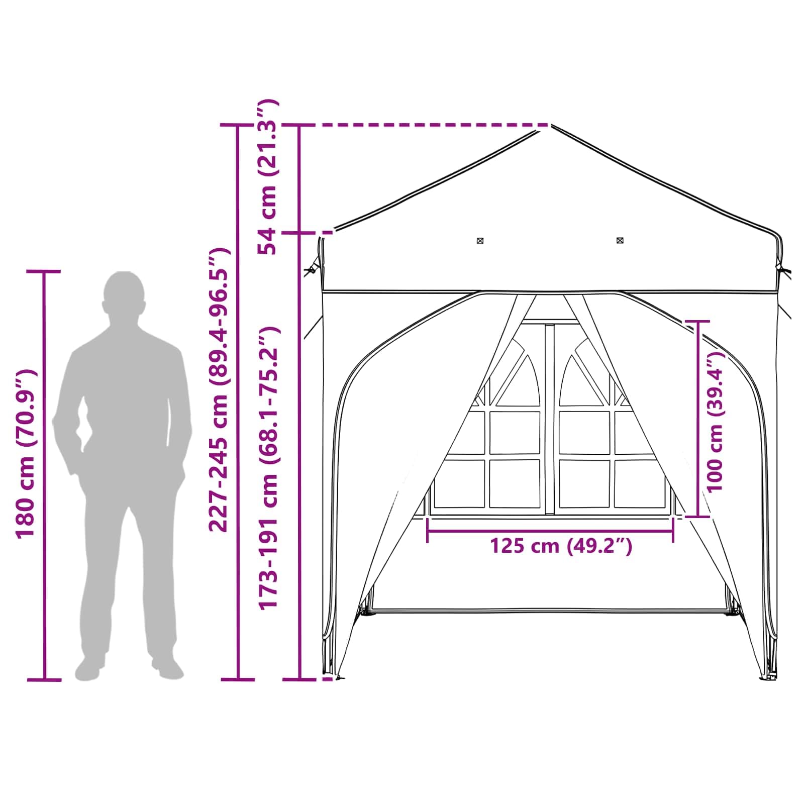 Pop-up Partyzelt 192 x 192 x 245 cm Creme mit 4 Seitenwänden höhenverstellbar für Garten Terrasse Balkon Outdoor Schutz bei Sommerfesten und Freizeitaktivitäten