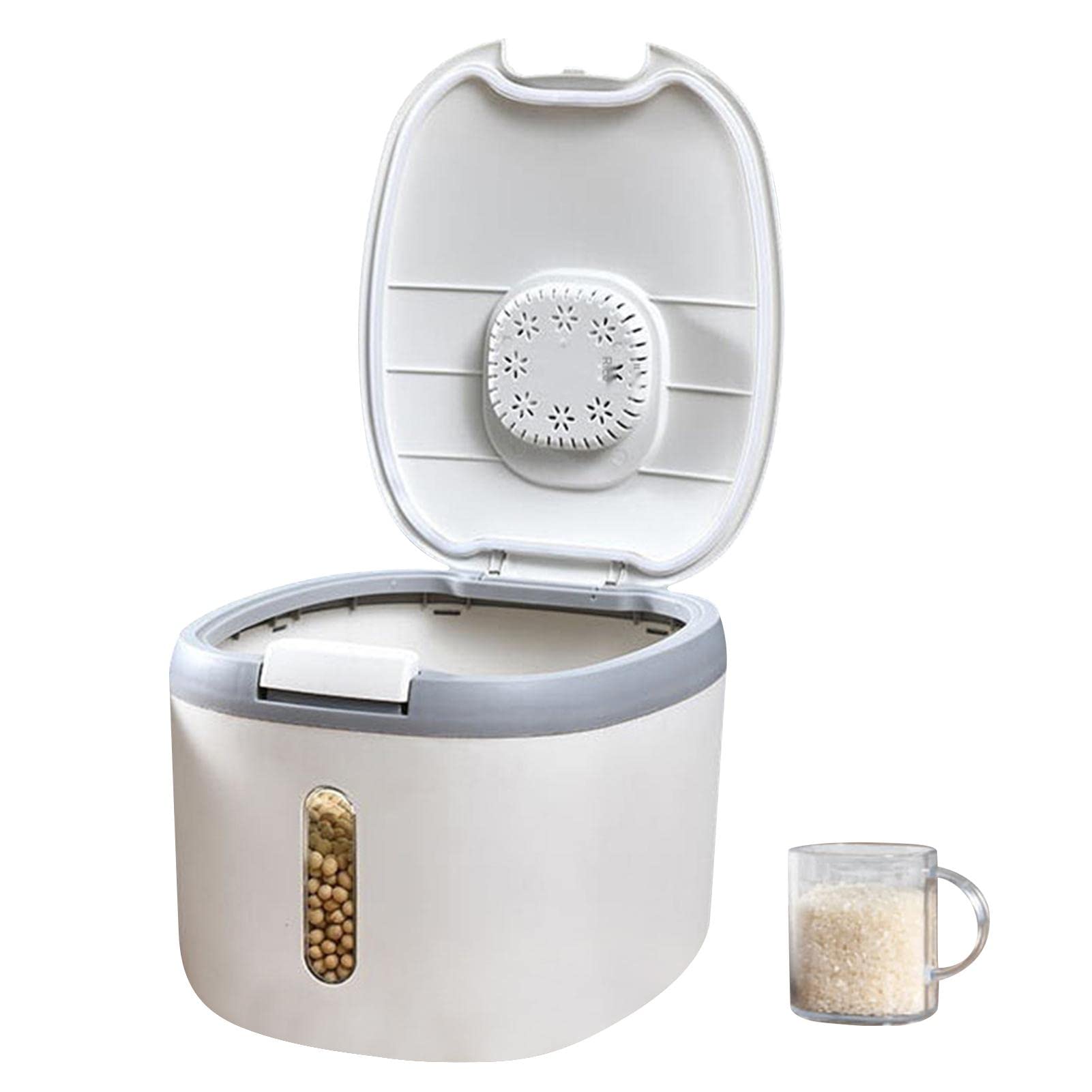 Dispenser automatico di riso, dispenser per riso e cereali, salvaspazio, a prova di umidità, con misurino, elegante dispenser per cereali da cucina