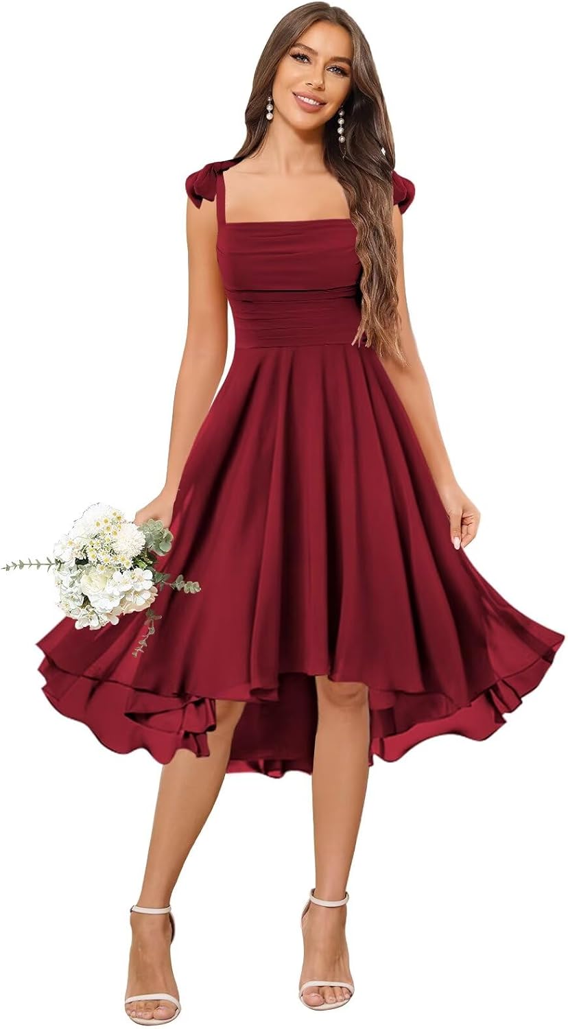 VGZ Short Bridesmaid Dresses for Women Spaghetti Straps Chiffon A Line Pleated Formal Evening Dress