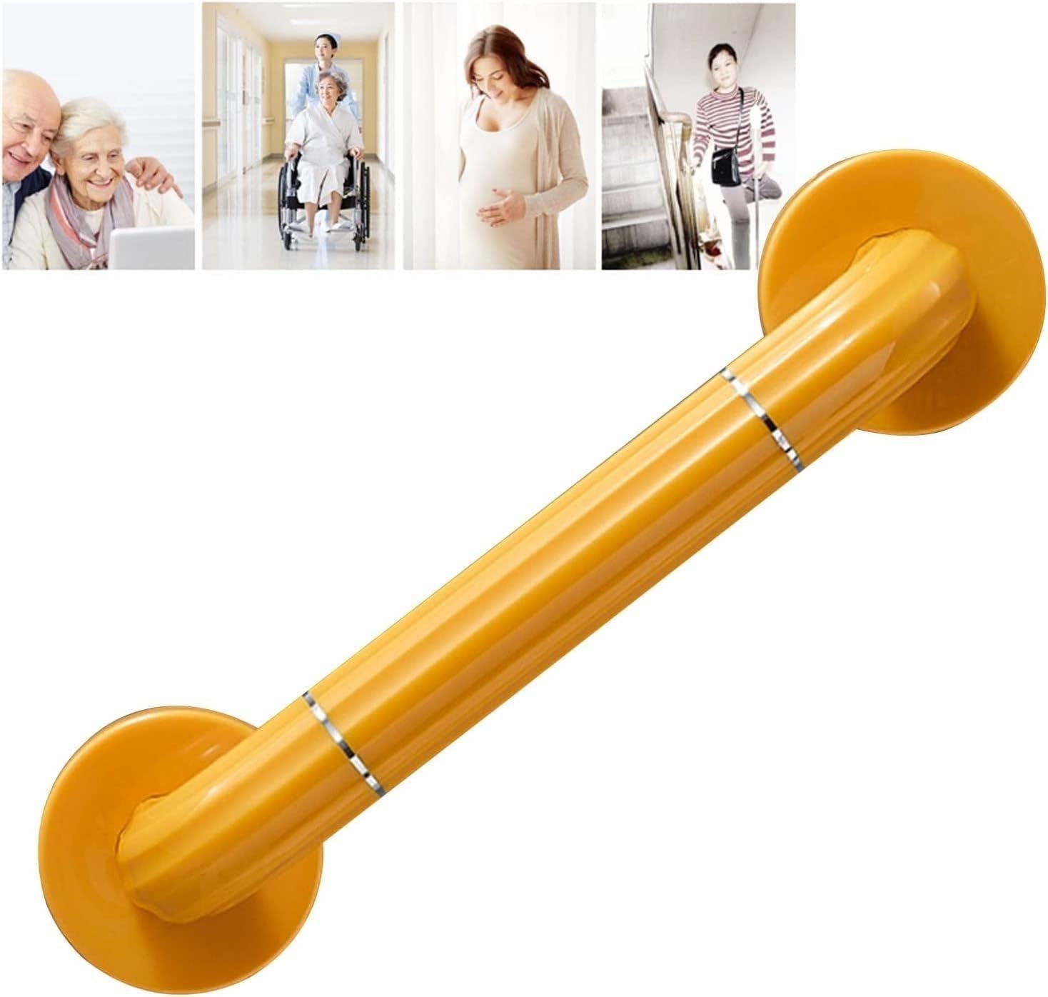 FKXSXAZ Antislip Handicap Grab Bar, Shower Wall Mounted Handrail For Seniors, Stainless Steel Rail, Senior Safety Grip Aid Anti-rotation Handle (Yellow 58CM)(Yellow,48CM)