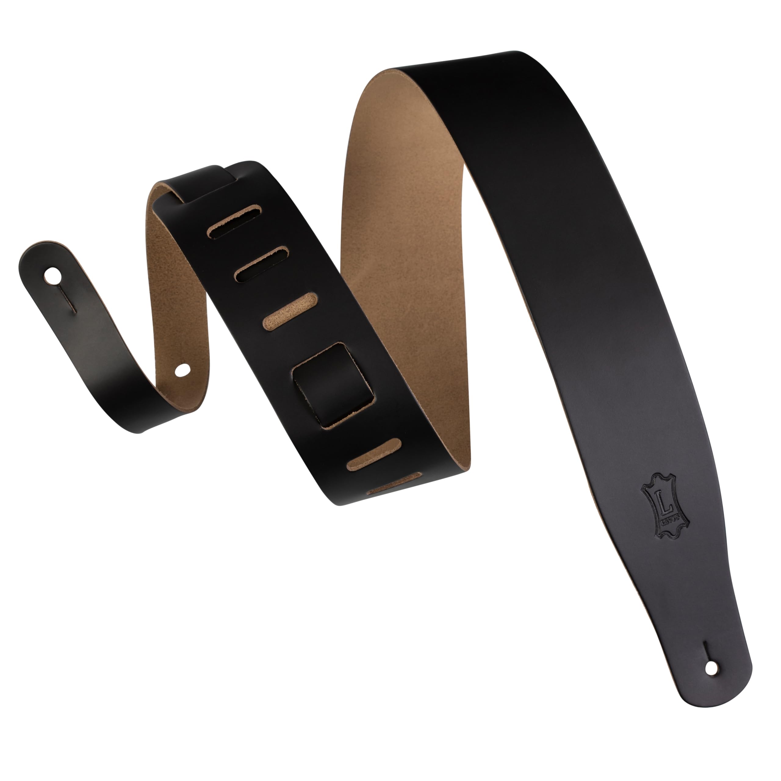 LevY'S M26-BLK 2 1/2" One-ply Top Grain Leather Guitar Strap Adjustable From 38" To 52", Black Color