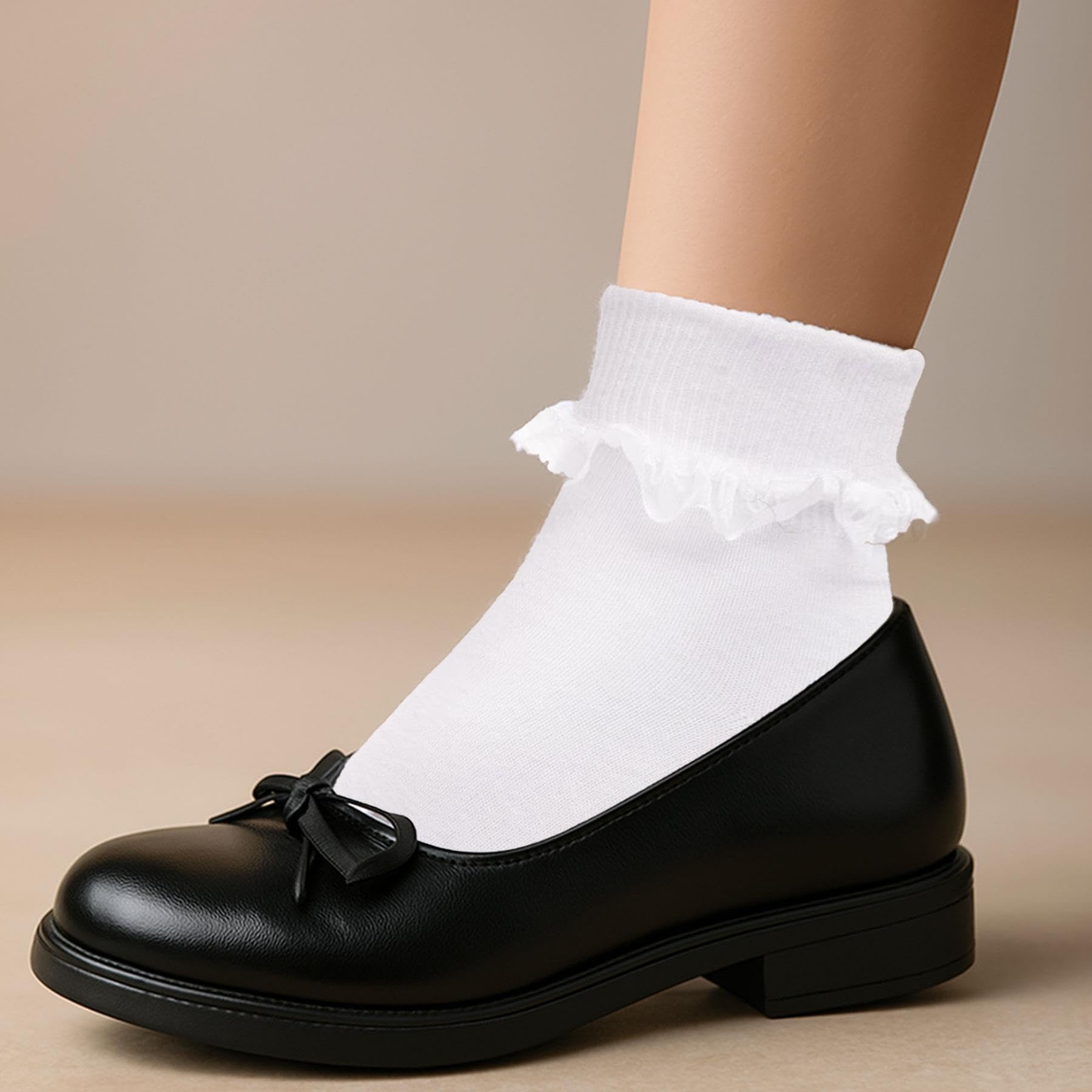 A2Z 4 Kids Lot de 6 paires de chaussettes à volants en dentelle avec bordure en dentelle délicate, parfaites pour habiller les fêtes scolaires et le quotidien, matériau doux et durable
