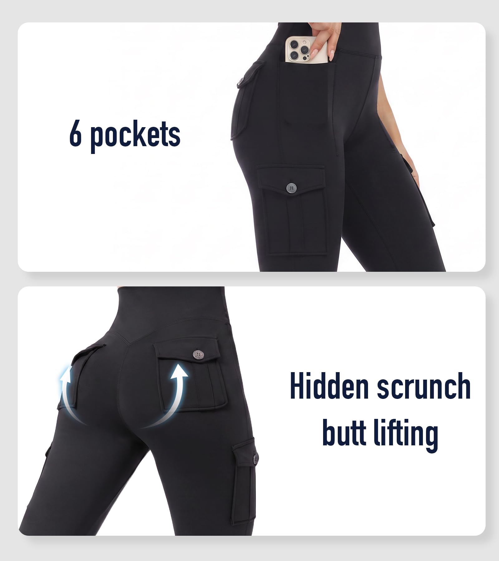 adorence Legging Femme 6 Poches Taille Haute Scrunch Push Up Yoga