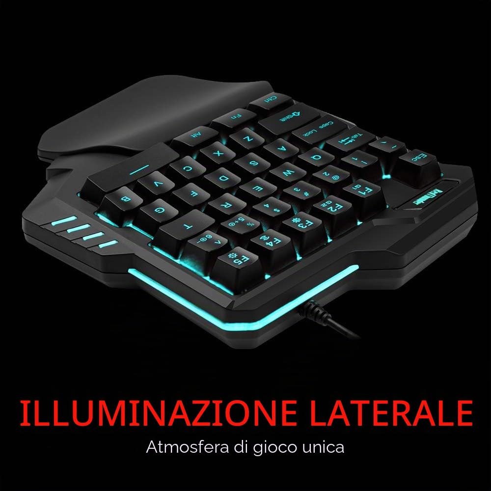 RedThunder G30 Tastiera da gioco meccanica RGB a una mano, 2 tasti macro integrati + 7 tasti programmabili, 35 tasti anti ghosting + design ergonomico per giocatori PC Mac PS5 Xbox One