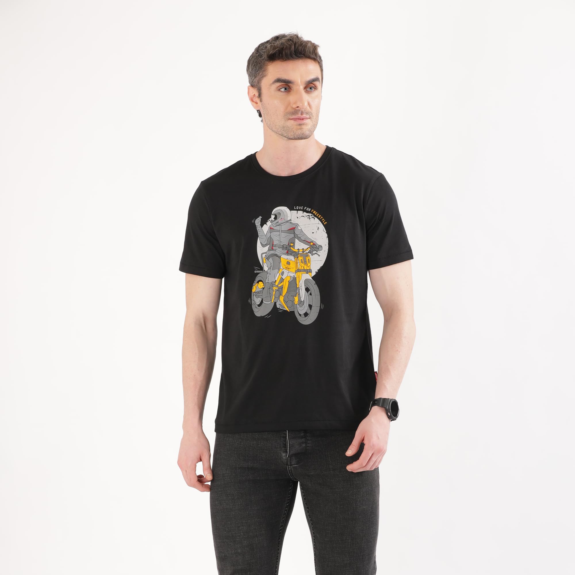 TVS Originals Collection Crew Neck T-Shirt � Bold Street Style, 100% Pure Cotton, Ultra-Soft Comfort, Breathable Anti-Odor Fabric, Skin-Friendly & Long-Lasting Durability for Riders (Racing Black) -M-image-42