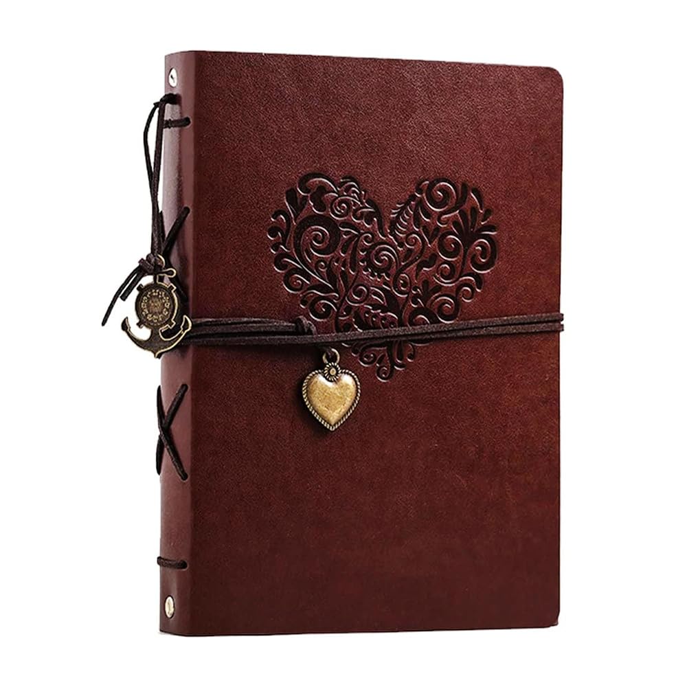 Elegant Heart Embossed Leather DIY Scrapbook Memory Photo Album 60 Pages