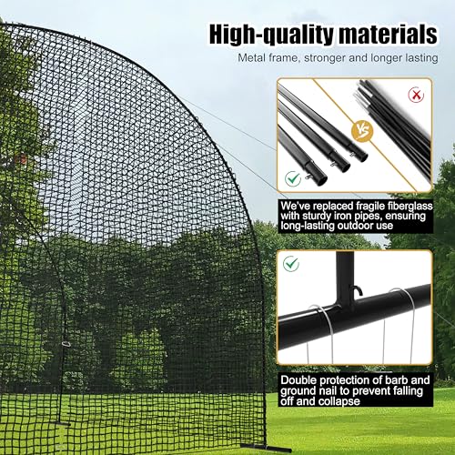 Baseball Batting Cage with Frame and Net, Freestanding Arched Structure Batting Cages for Backyard(20/30/40FT), Portable Baseball and Softball Batting Cages - Image 3