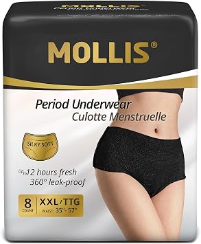 MOLLIS Disposable Period Pants for Women Heavy Flow, Maternity Pads & Postpartum Underwear, Incontinence Knickers Leak Proof, Black, XXLarge, 8 Count