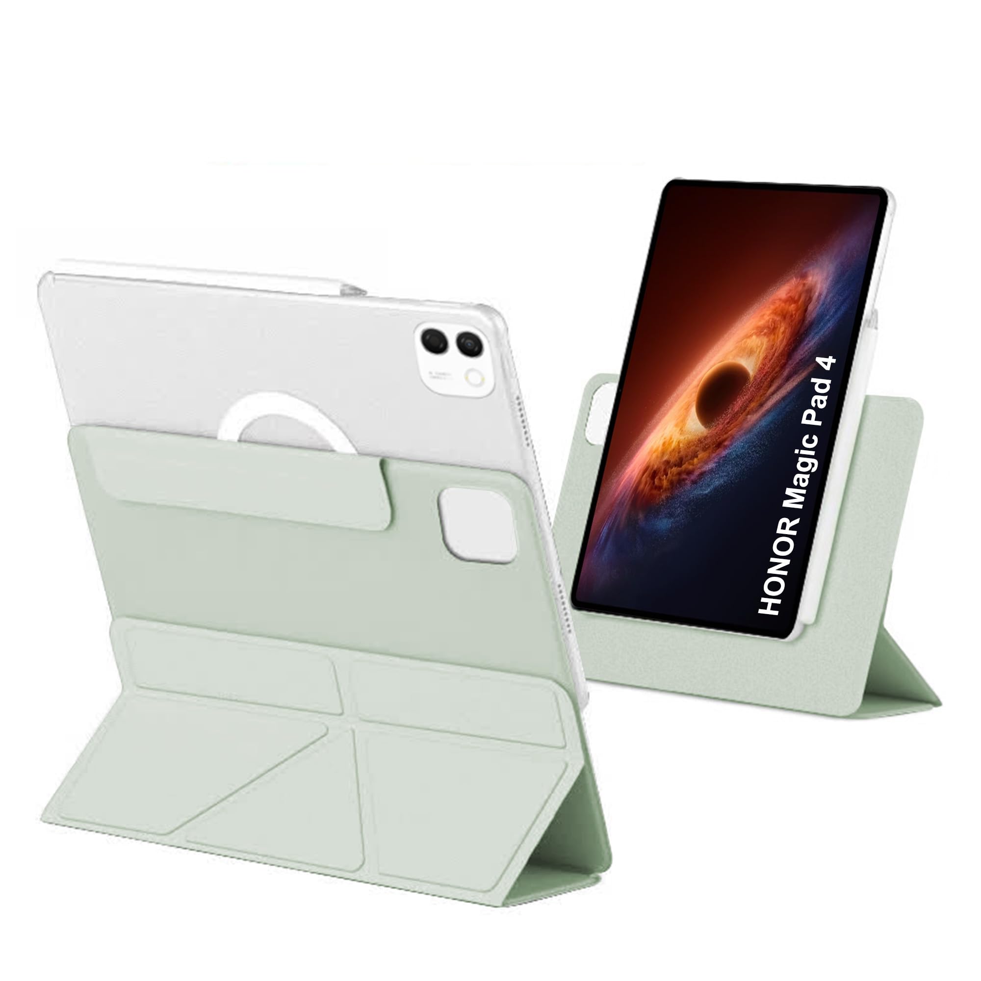 zZjoOoj Etui na tablet Honor MagicPad 4 13,2 cala, obracany o 360° magnetyczny pokrowiec ochronny, automatyczne uśpienie/budzenie, regulowany stojak, zielony matcha
