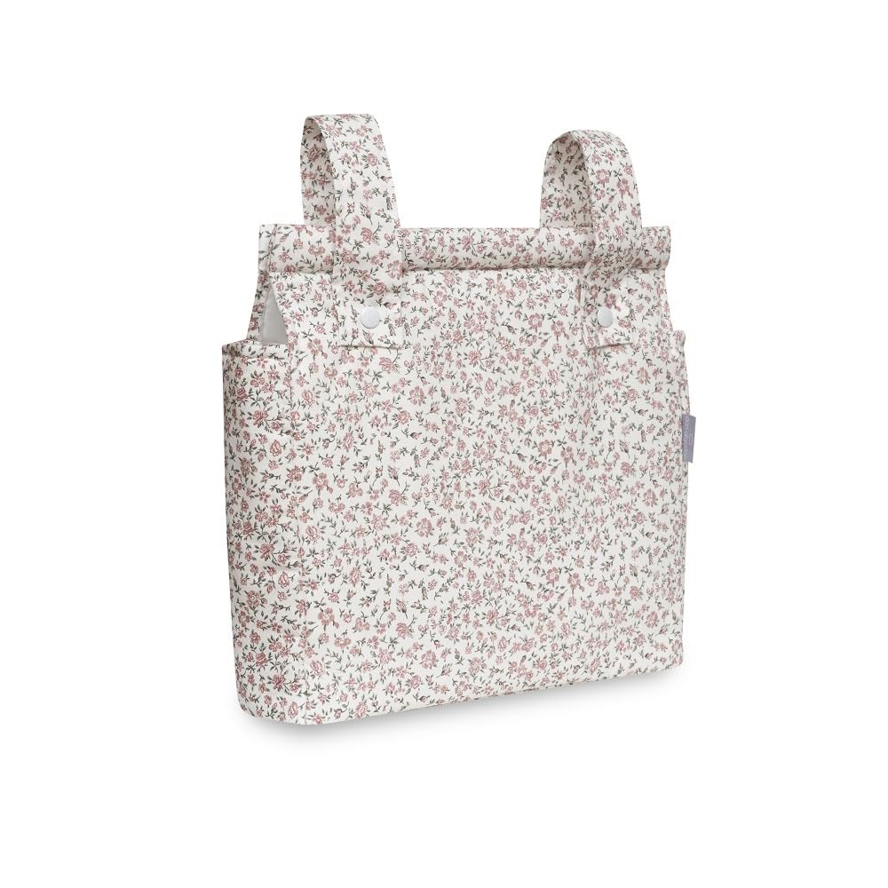 Danielstore Bolso Carrito Bebé – Bolsa Panera de Algodón para Carro de Bebé, 34x34 cm, 2 Compartimentos con Cremallera, Organizador para Paseo