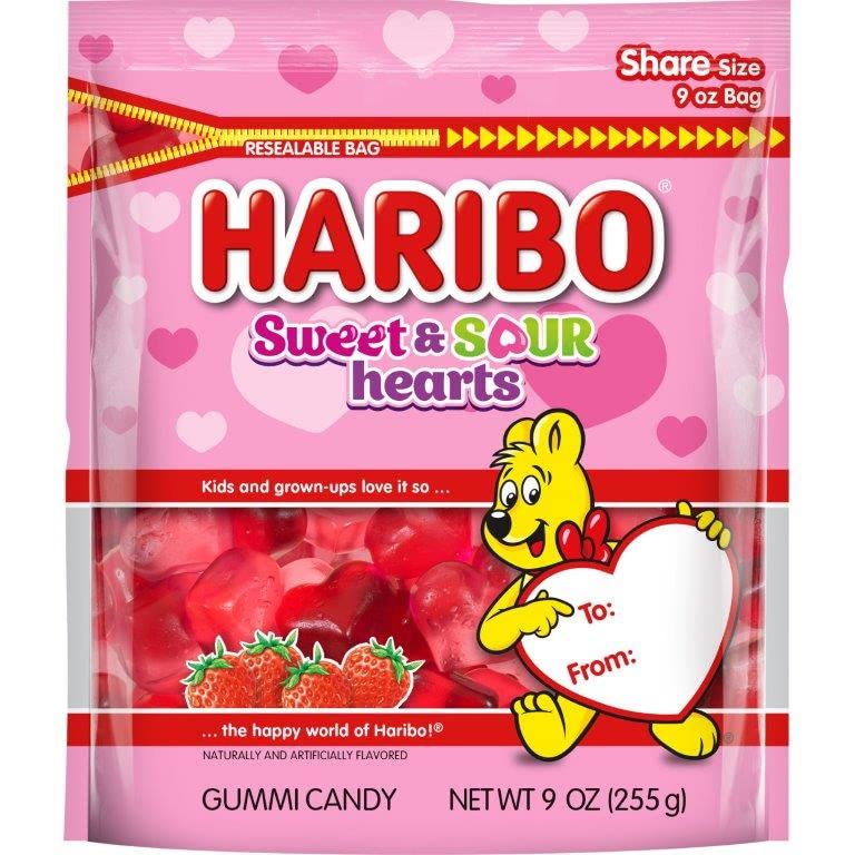 HARIBO Sweet & Sour Hearts Gummi Candy, 9 oz. (Pack of 8)
