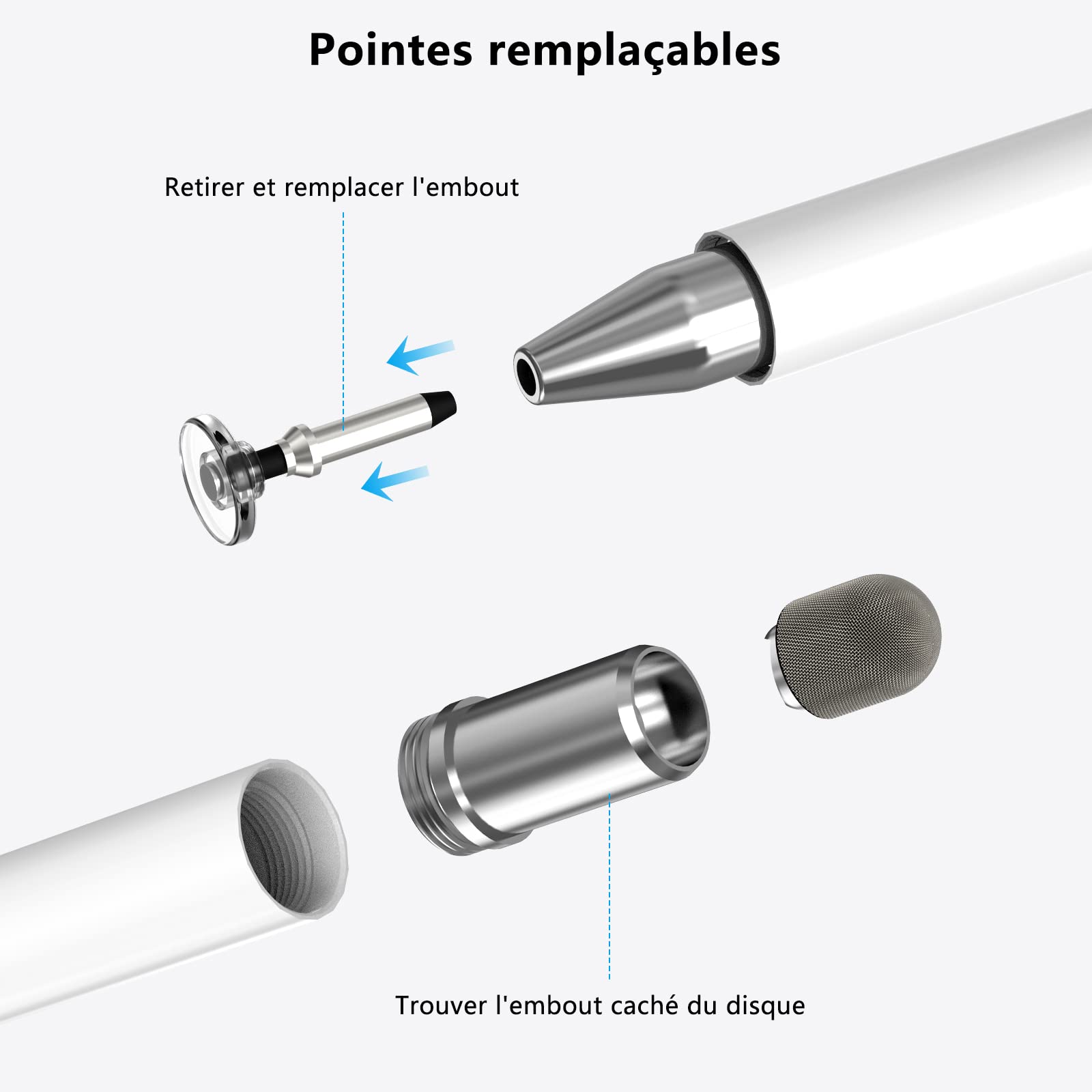 Stylet Tablette, 2 en 1 Stylet Tactile Pencil Compatible avec Toutes Les Tablettes et Smartphones, iPhone, iPad, Samsung, Lenovo, Surface, Huawei, Xiaomi, Android, iOS, etc.