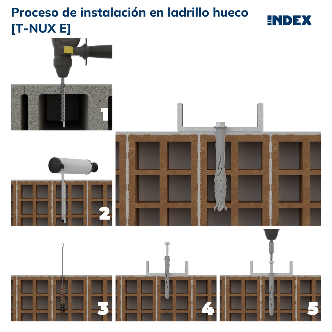 Index Fixing Systems t-nux E – zestaw 50 uniwersalnych kołków, wysoka wydajność, śruba sześciokątna (powłoka, ocynkowana, nylon), TNUXE10160
