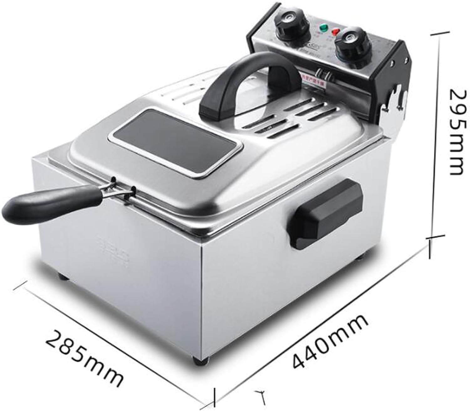 Friggitrice commerciale, friggitrice commerciale con cestello e coperchio con finestra di visualizzazione 2700W 10.5QT Friggitrice elettrica da banco in acciaio inossidabile con timer da 30 minuti C