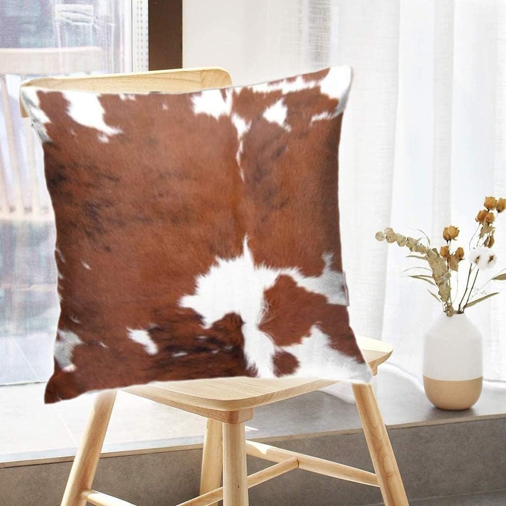 Velvet Throw Pillow Covers 20x20, Soft Vintage Couch Pillow Cover, Cow Hide Cowhide Print Farm Animal Fur Square Accent Cushion Cover for Farmhouse Living Room Decor, Brown White