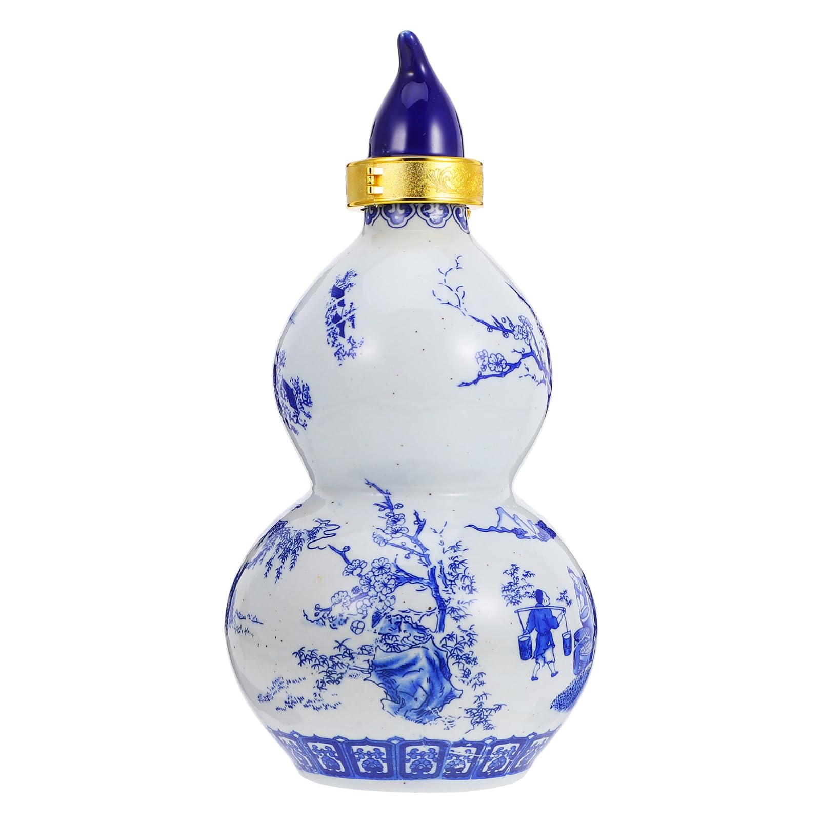 Luxshiny Ceramic Wine Pot Porcelain Gourd Shape Chinese Wine Jug Antique Water Carafe Wine Flagon Dispenser Wine Storage Container for Home Restaurant