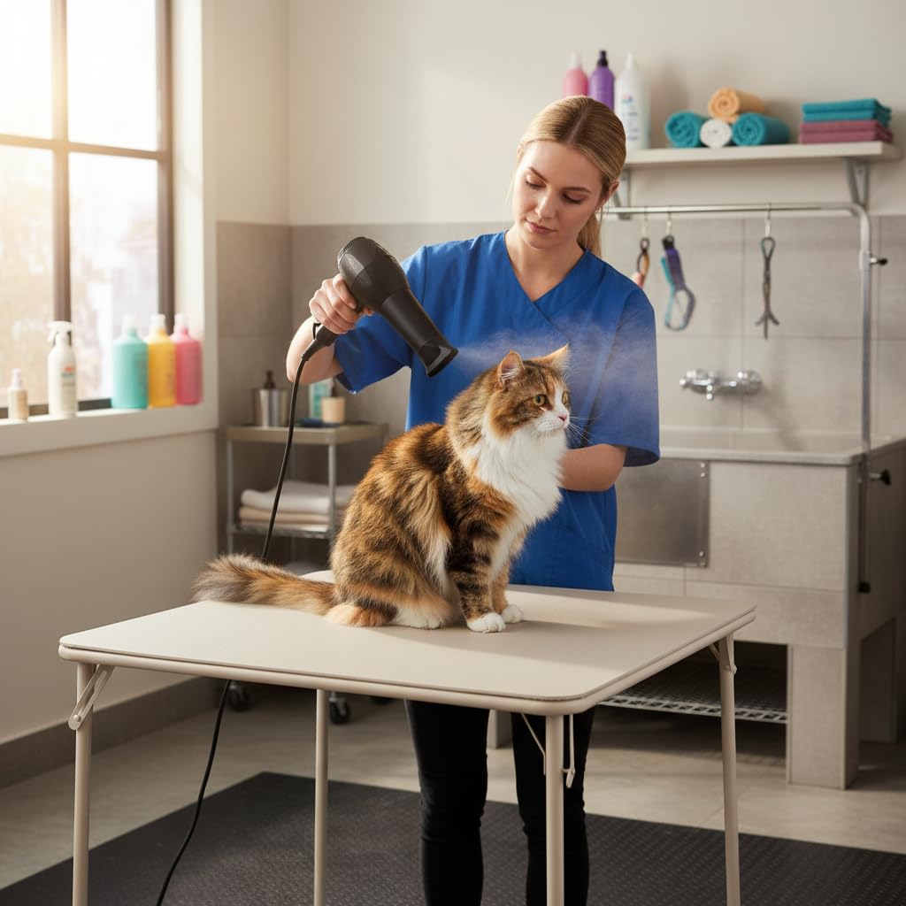 FurnitureR Klappbarer Haustiertisch 86×86×71 cm, Stabiler Pflegetisch für Hunde & Katzen, Faltbarer PVC-Tisch mit Metallrahmen, tragbar und platzsparend, ideal für Tierpflege zu Hause & unterwegs