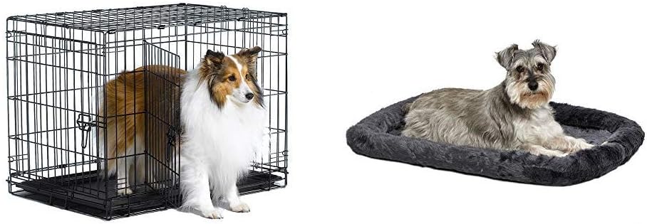New World 30" Double Door Folding Metal Dog Crate, for Medium Dog Breeds w/Matching New World Dog Crate Bed