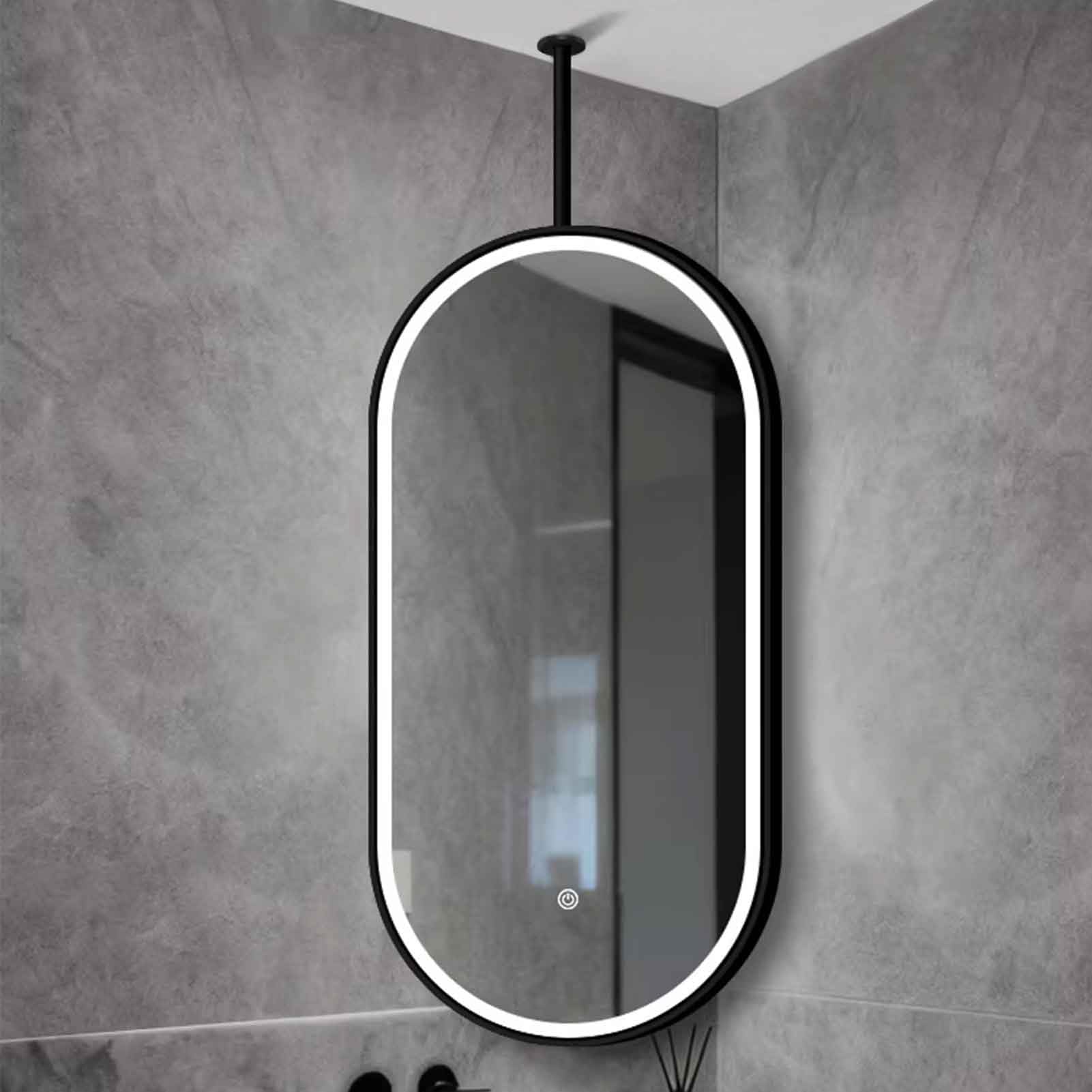 FGXHHS Oval with LED Light, Ceiling Hanging Mounted Black Metal Frame Makeup Shaving Mirrors - Customizable Boom(40cmx70cm)