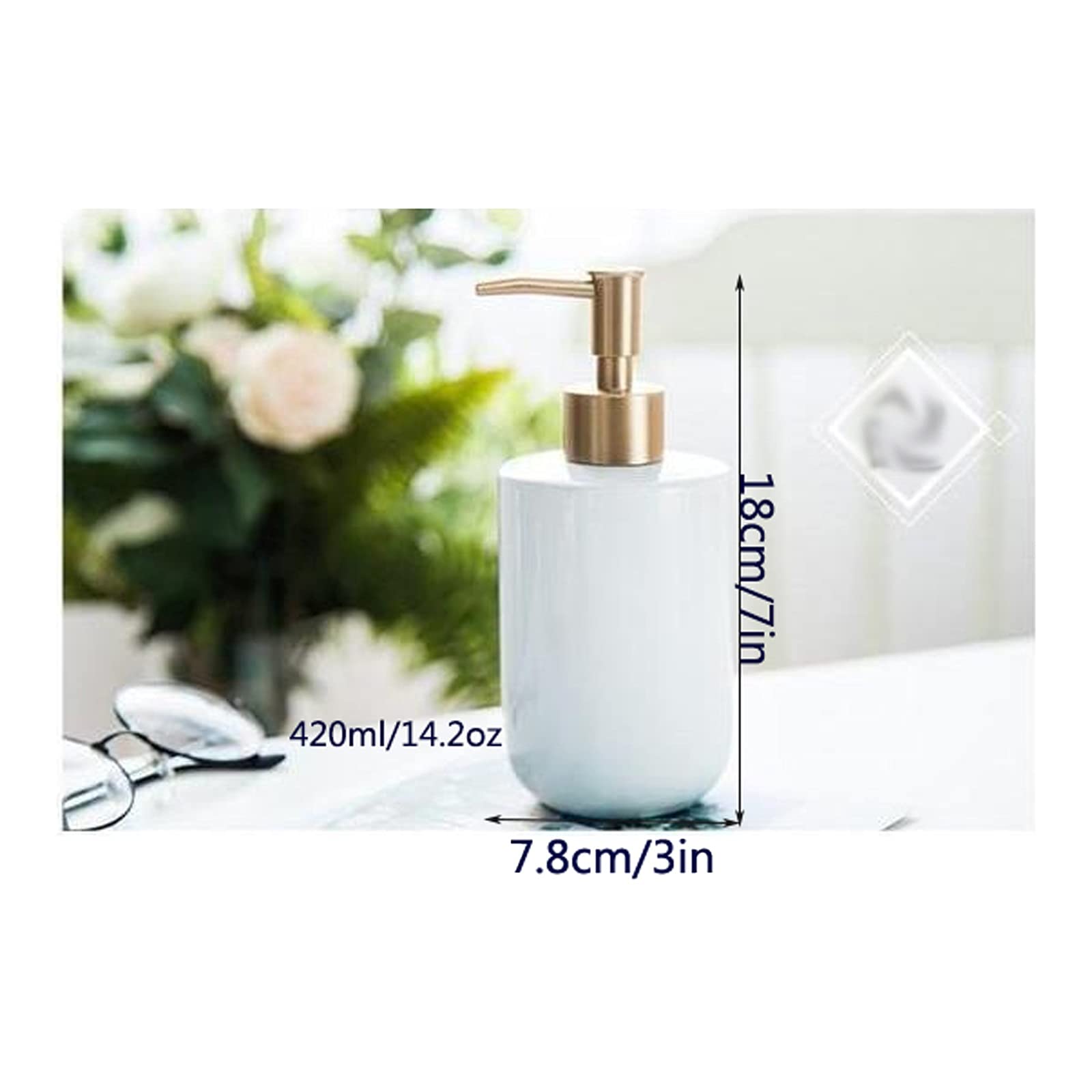 Dispenser di Sapone in Ceramica per Bagno, sottobottiglia per Cucina e flacone per Shampoo e lozione Ricaricabile con Bianco e Nero (Colore: Bianco, Dimensioni).
