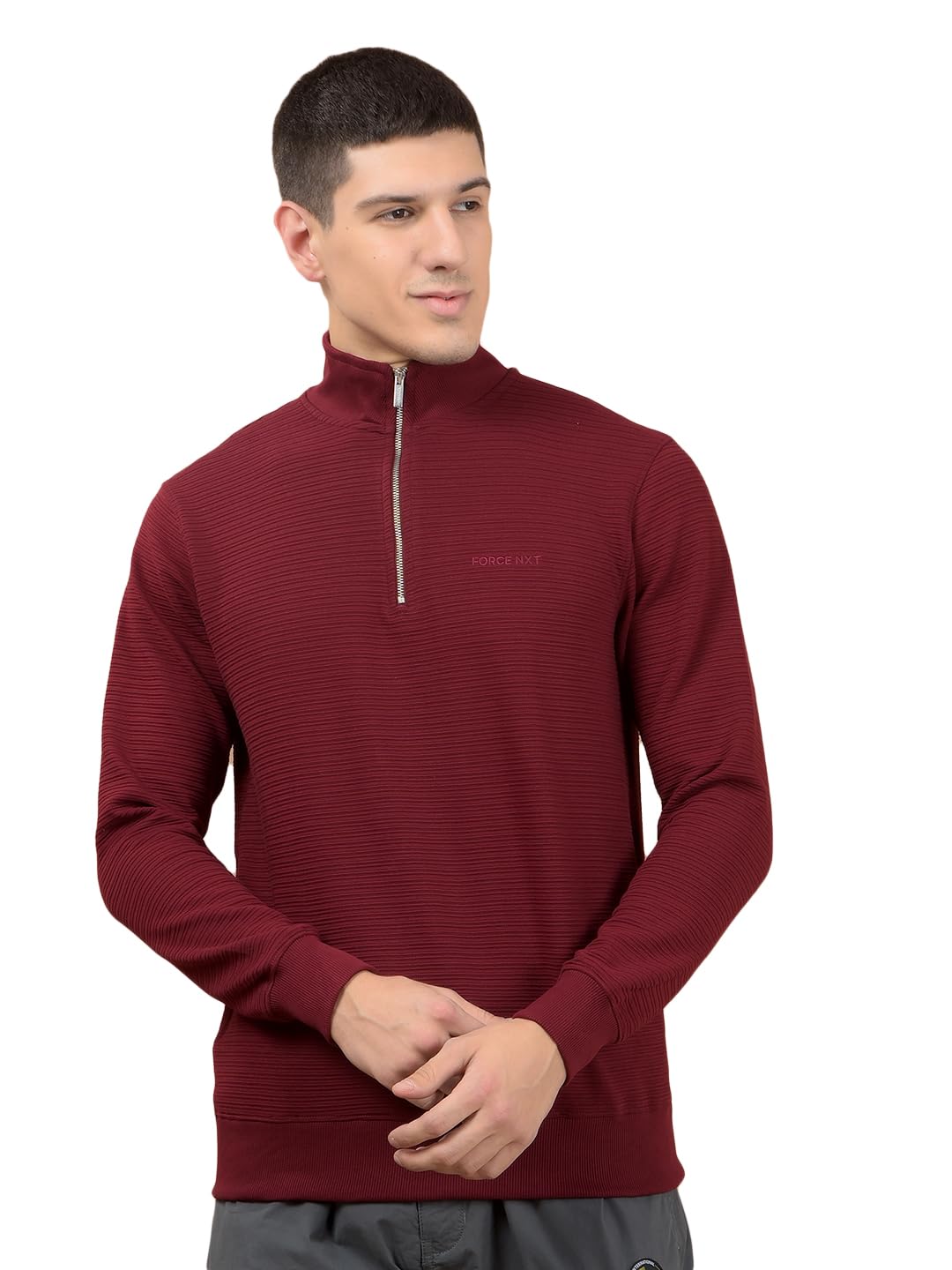 force nxt Men Textured Brown Hoodie | Super Combed Cotton Rich Pullover Sweatshirt | Zip-Up Sweatshirt Hoodie | Soft Fabric, Perfect for Fall & Winter-picture-14