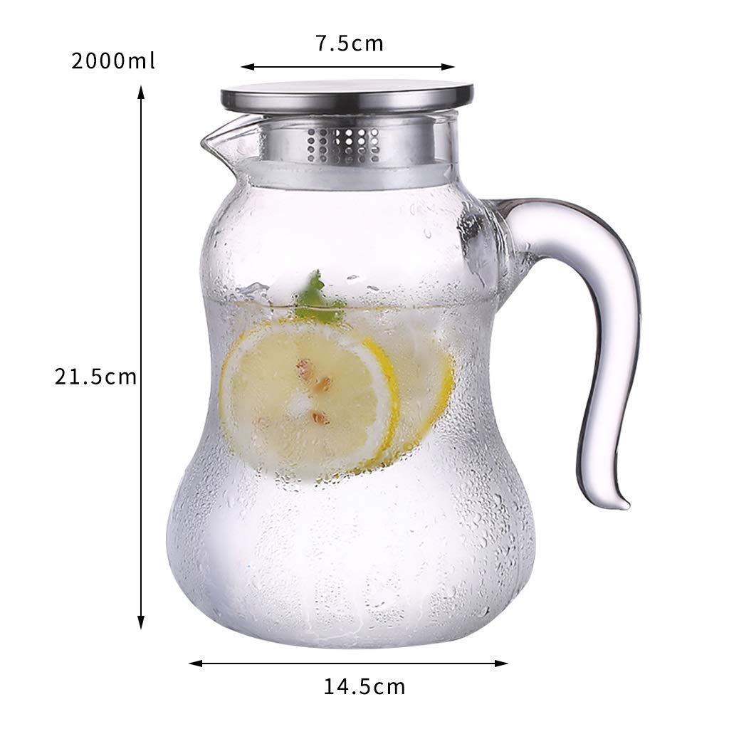 Dzbanek na wodę, dzbanek filtrujący 1,5 l/2 l, dzbanek na zimną wodę dzbanek na sok ciepło szklany dzbanek o dużej pojemności odporny na wybuch dzbanek domowy na sok, zimne lub gorące napoje, przezroczysty / 14,5 x 21,5 x 7,5 cm