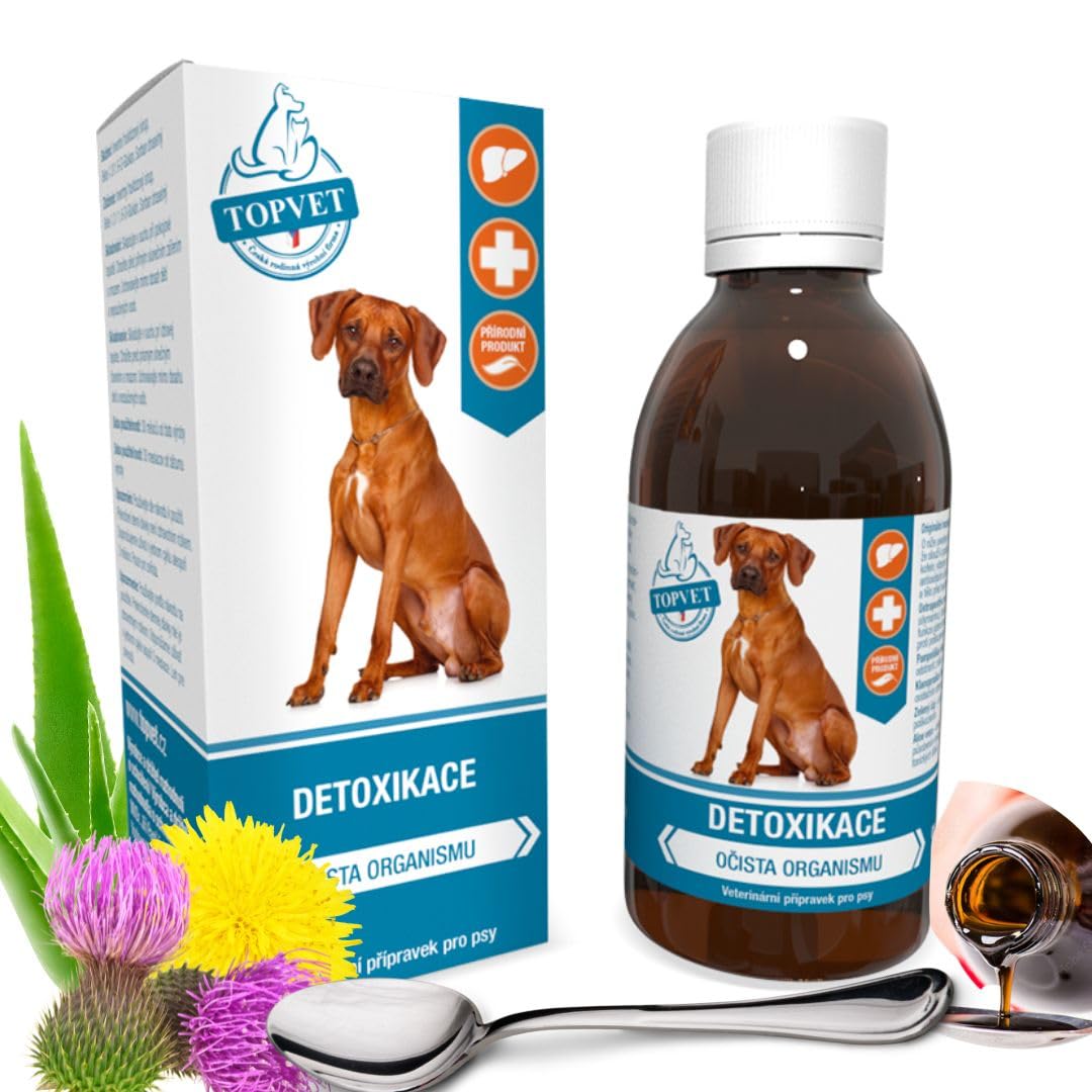Topvet - Detox Syrup - suplement uzupełniający dla psów, wsparcie wątroby i nerek, detoksykacja, silne działanie antyoksydacyjne, 200 ml