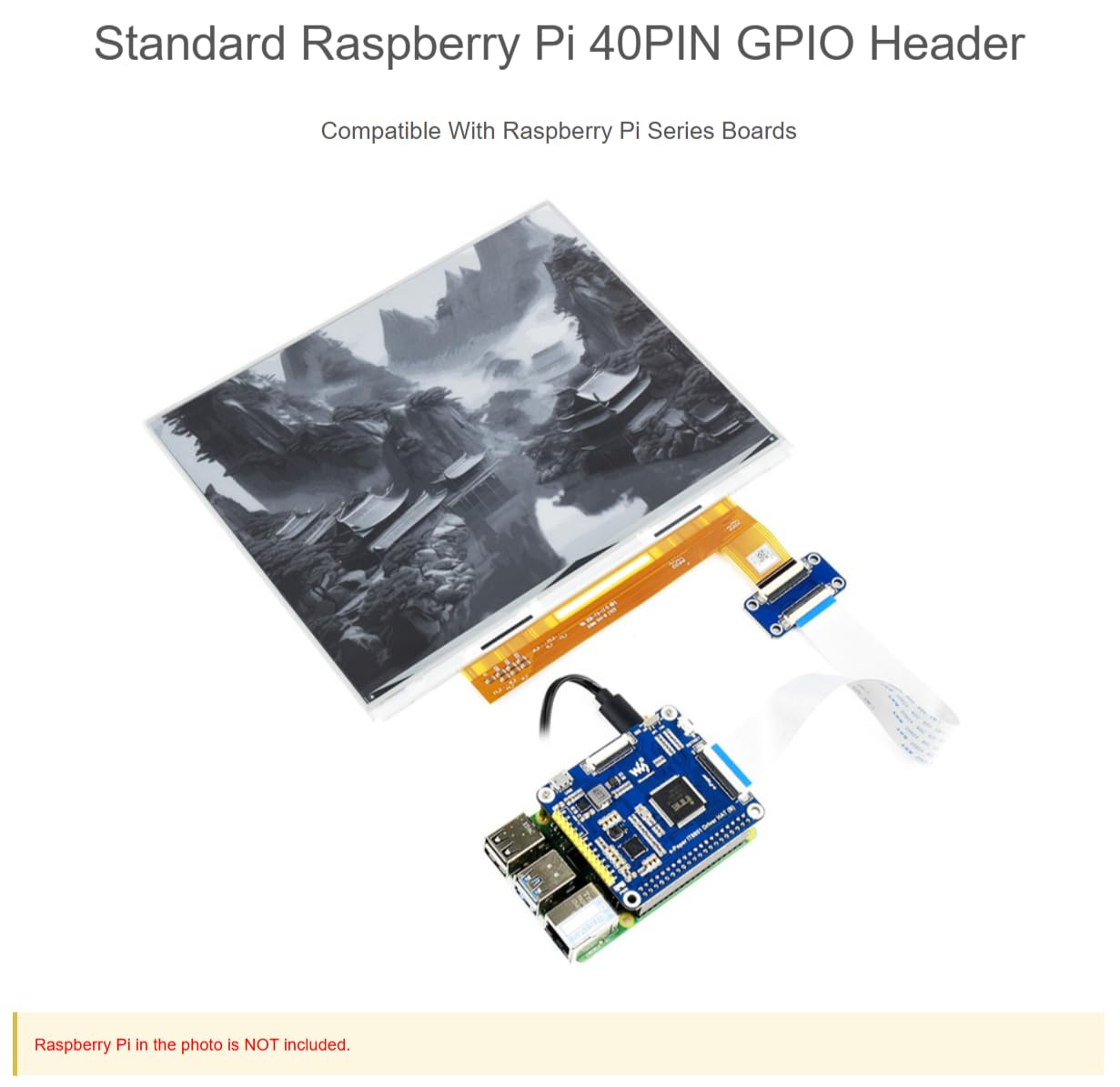 26.2 cm E-Paper E-Ink Display HAT kompatybilny z Raspberry Pi rozdzielczość 1872 × 1404 kolor czarny i biały 16 szarości komunikacja USB/SPI / I80
