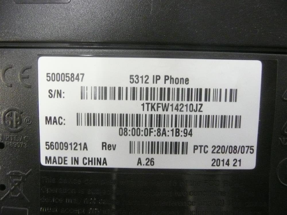 هاتف Mitel 5312 IP مع سماعة، سلك ملفوف، وكابل إيثرنت