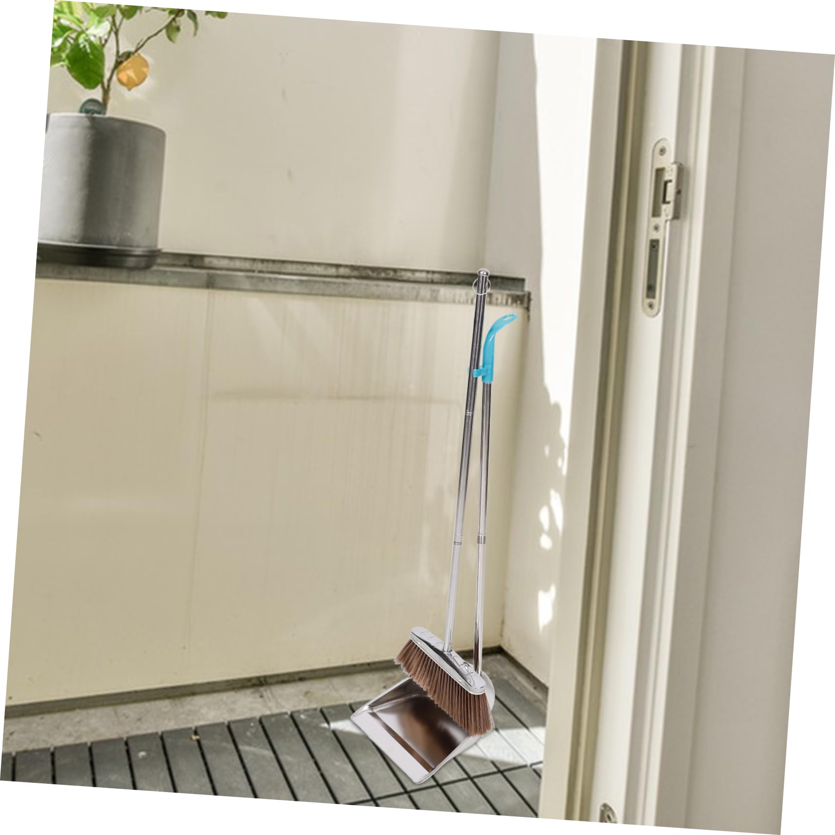 Cabilock Ergonomic Handle Broom Dustpan Set Stainless Steel for Home Cleaning Long Handle Dustpan Broom
