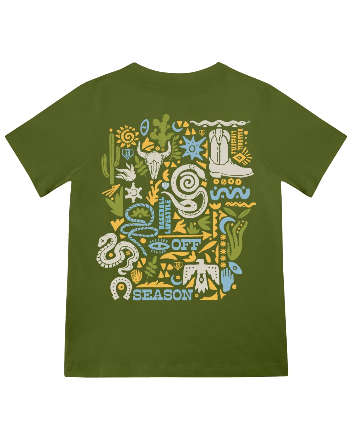 BL101 Youth Cactus Curve Graphic Tee for Boys - Olive Green, YS-YXL