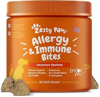 Zesty Paws Allergy Relief Chews for Dogs - Probiotics for Itchy Skin, Ears & Immune Support, Lamb Flavor 90ct