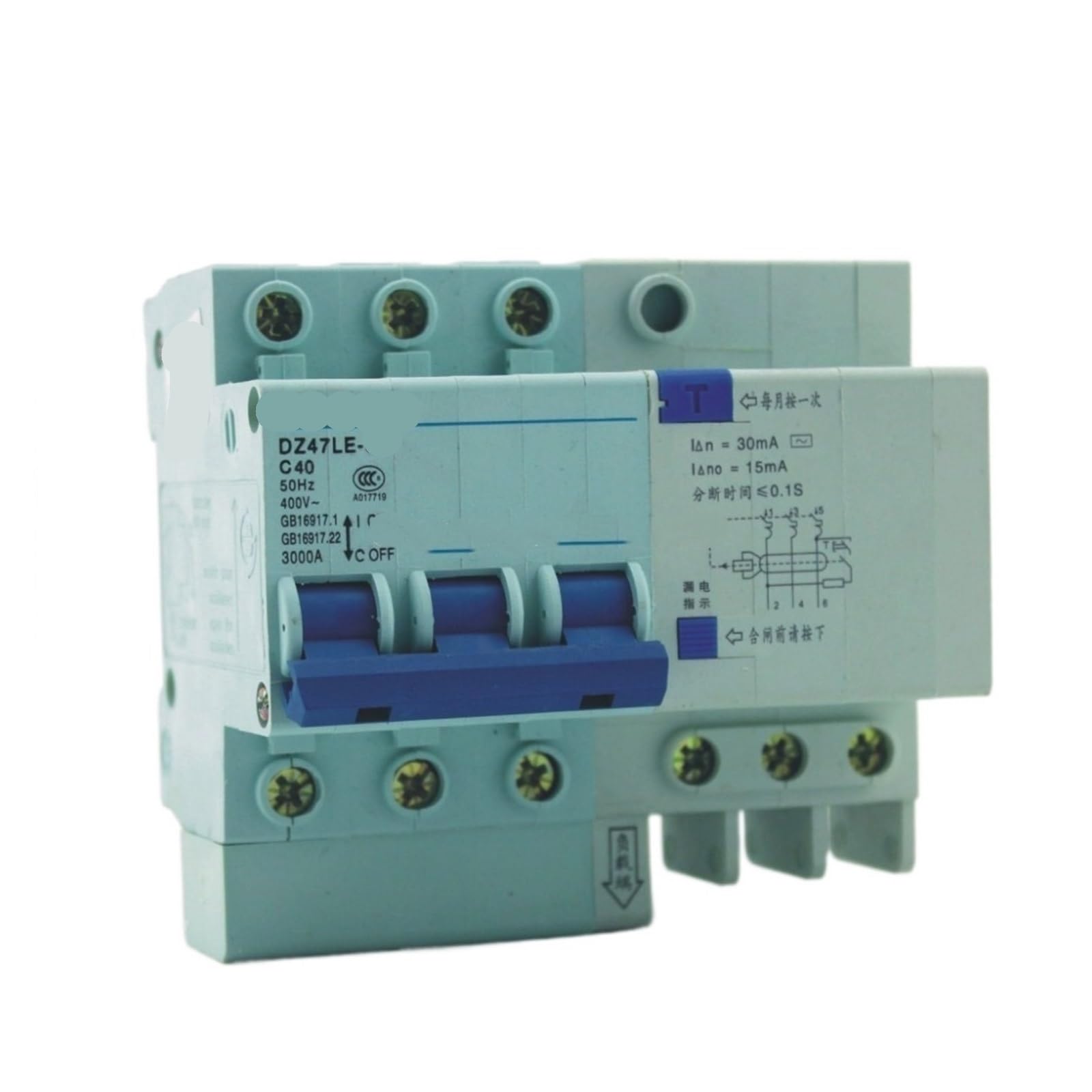 Disjoncteur 3P 40A 400V DZ47LE anti-fuite et surintensité pour tableau électrique fiable