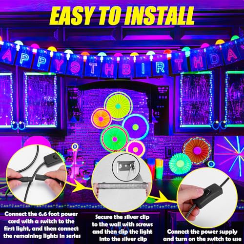 Image of 45W*3 Linkable Black Light Bar LED Blacklight with 6.6ft Cord, Glow in The Dark Each Light Up 28x28ft for Neon Party, Body Paint, Fluorescent Poster, Birthday, Halloween, Bedroom
