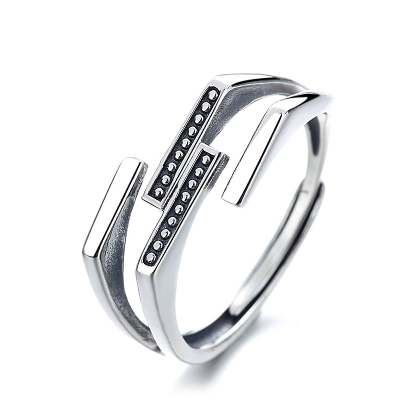 WXKAGF Anello Argento Sterling 925, Anelli di Fidanzamento Cuciture Geometriche Irregolari Anello Aperto FEDI Nuziali Misura Regolabile