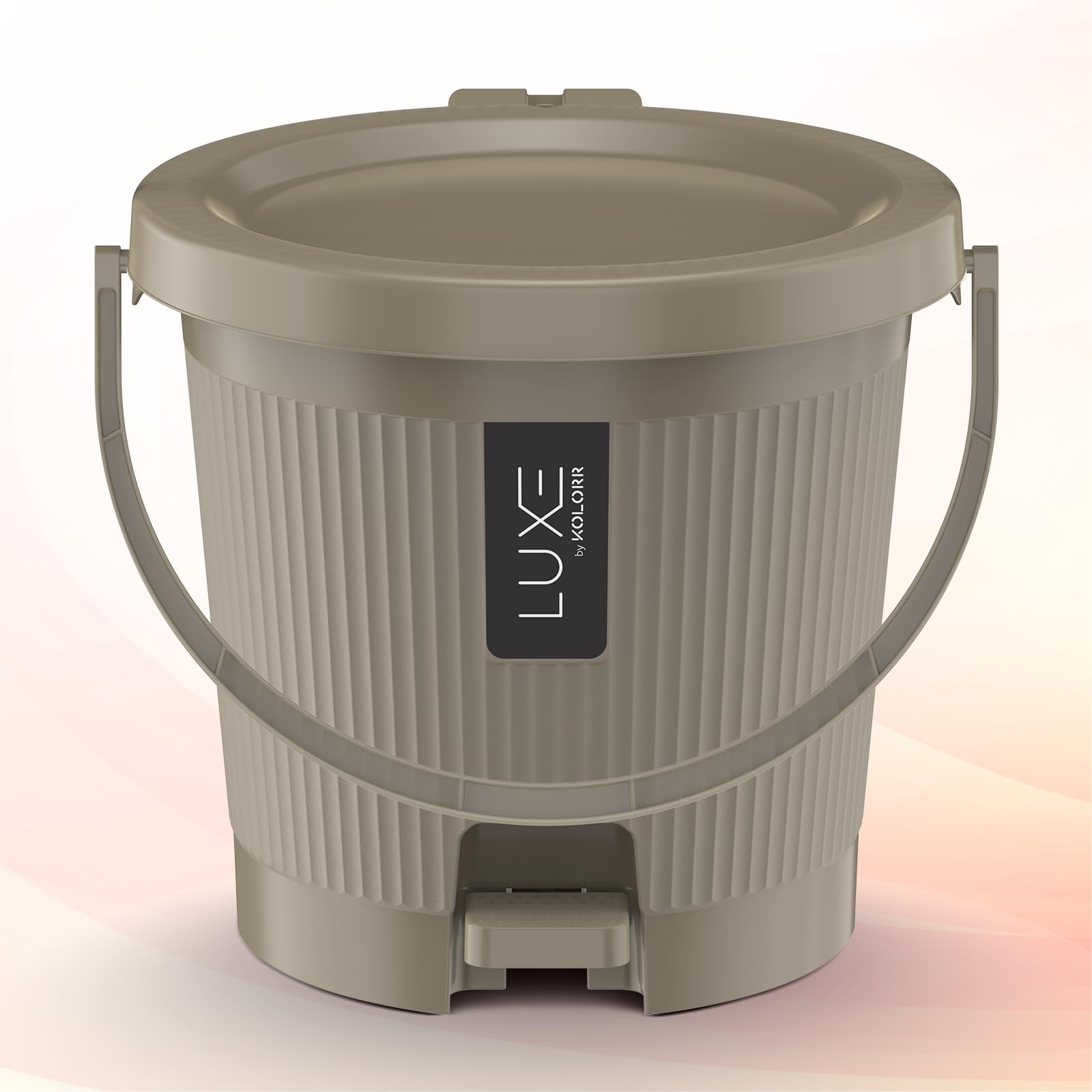 KOLORR Luxe Premium Plastic Pedal Dustbin | Modern Plastic Waste Bin, Trash can with Sleek Design for Home, Kitchen, Office, Bathroom & Washroom – Small, Lt Brown