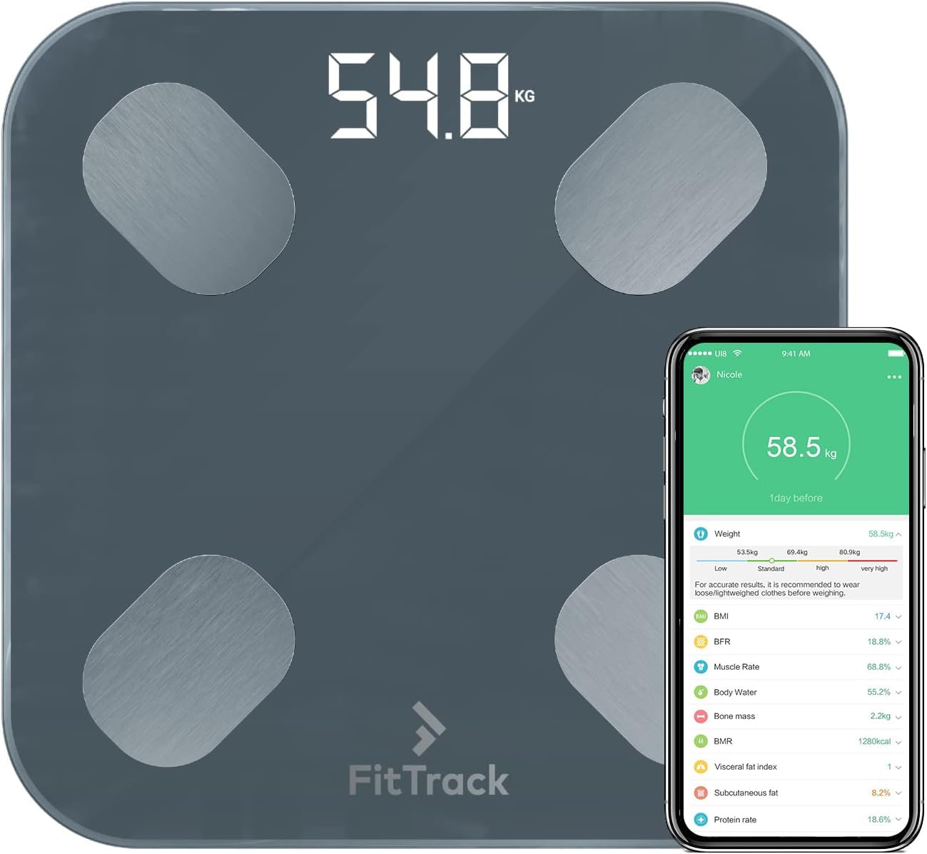 Dara Smart BMI Digital Scale - Measure Weight and Body Fat - Most Accurate Bluetooth Glass Bathroom Scale (Black)