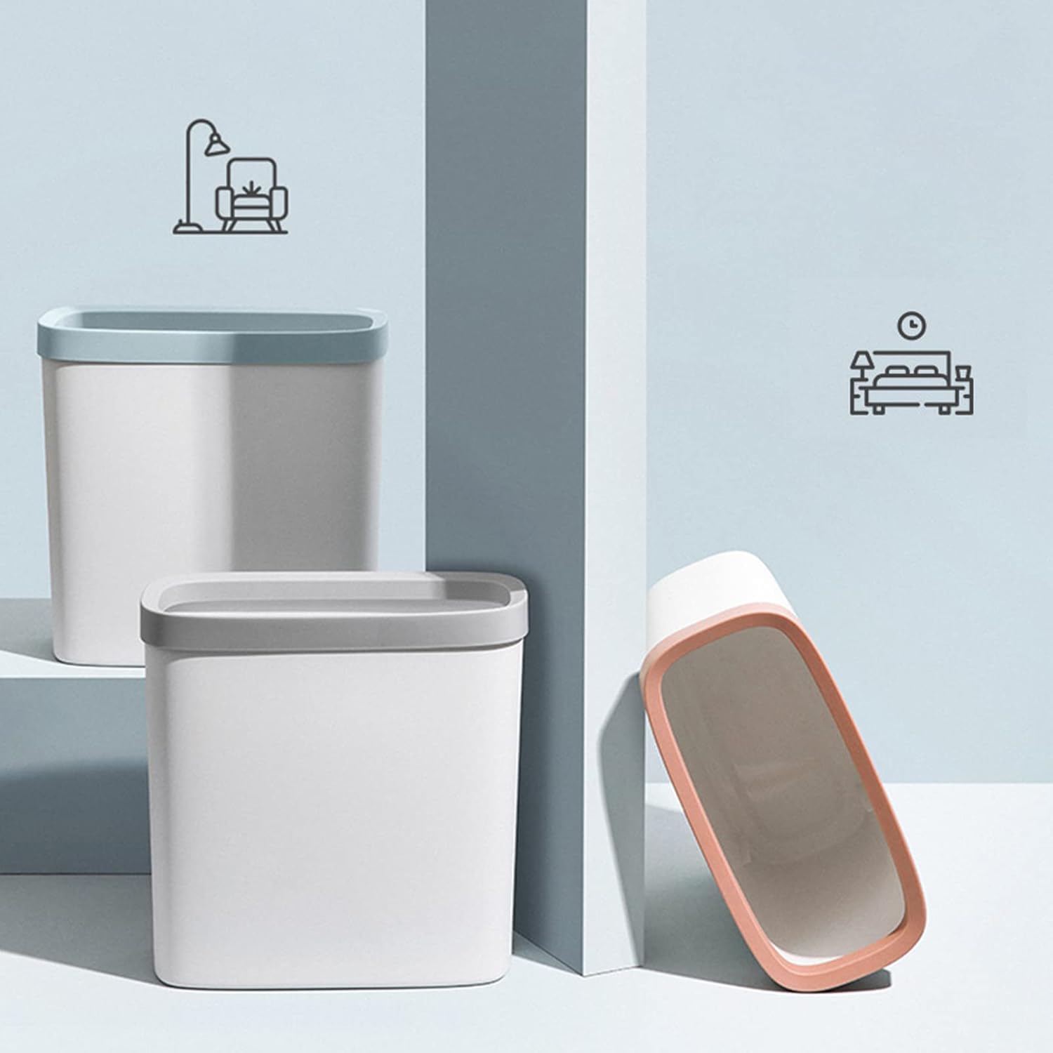 Small Bathroom Trash Can with Lids Kitchen Wastebasket with Press Type Lid for Bathroom,Powder Room,Bedroom,Kitchen,Office (2.1 Gallon/8 Liter,Blue)