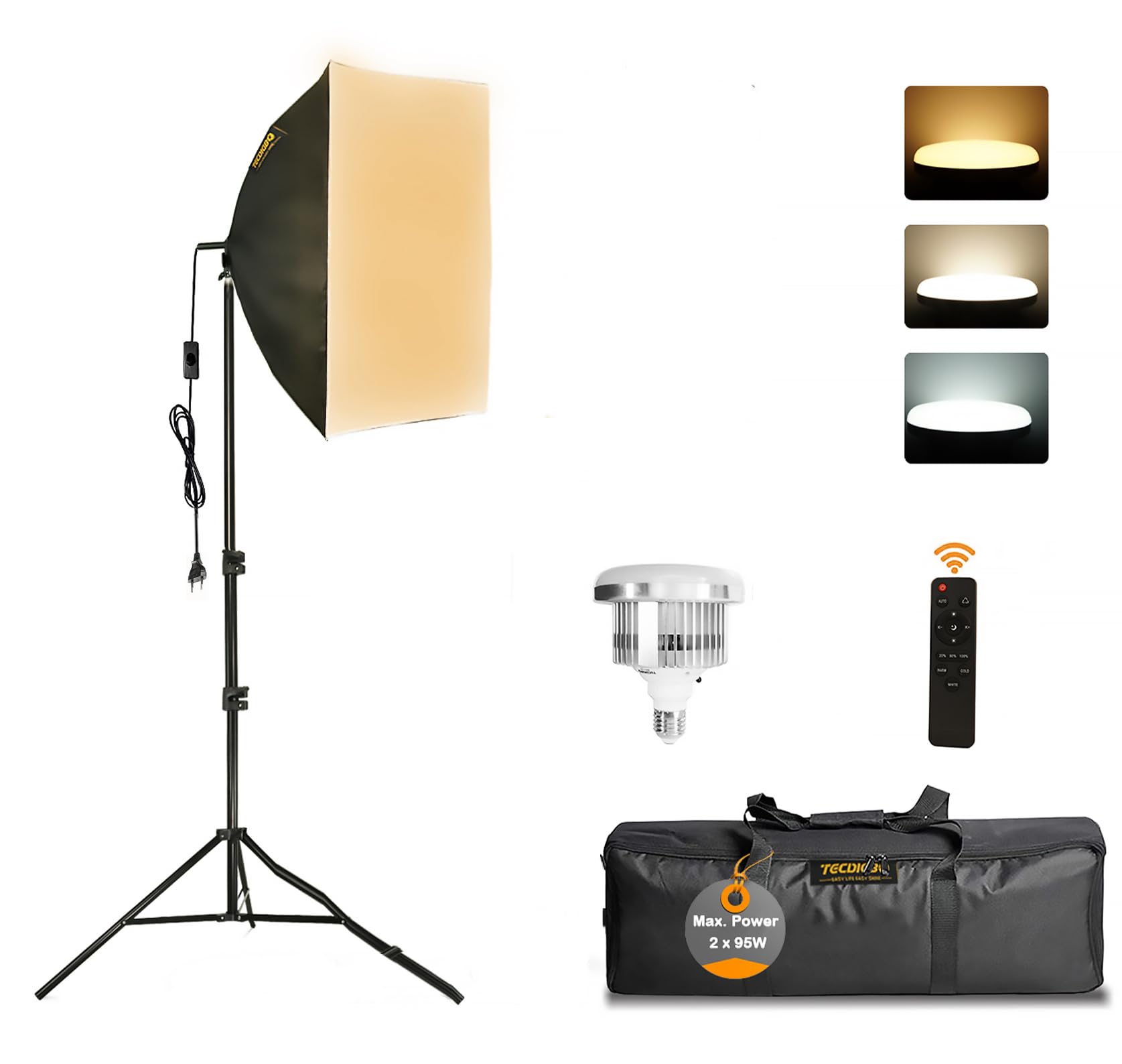 Softbox Set Fotostudio,85W 40 x 40 cm Softbox LED Beleuchtung Set with E27 3000-6500K Studio Lights, Vollverstellbare lichtstativ, für YouTube,Tiktok Videoaufnahmen, Studio Porträts, Fotografie