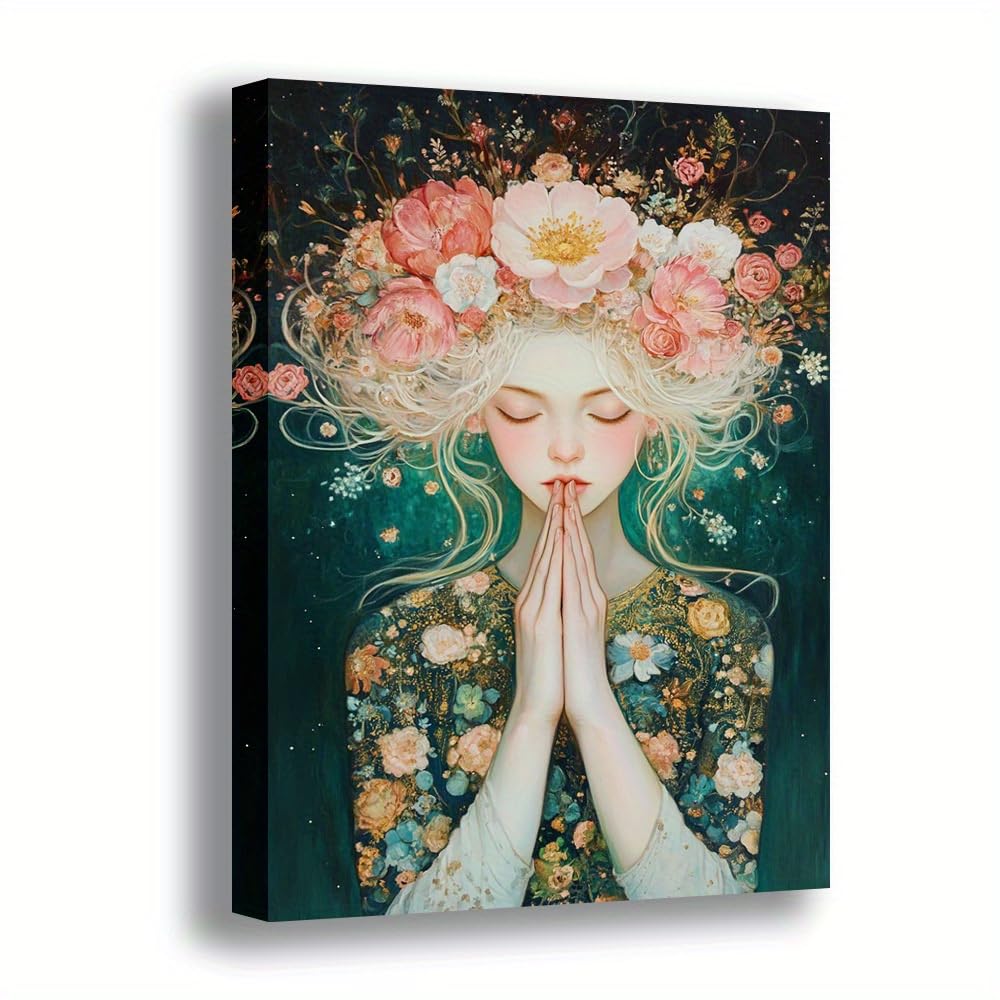 GKRXNZC 1pc Floral Fantasy Canvas Wall Art - Enchanted Garden Design, Vintage Modern Style, for Living Room & Office & Hallway Decor(35x45cm/14x22in(WxH)/No frame)