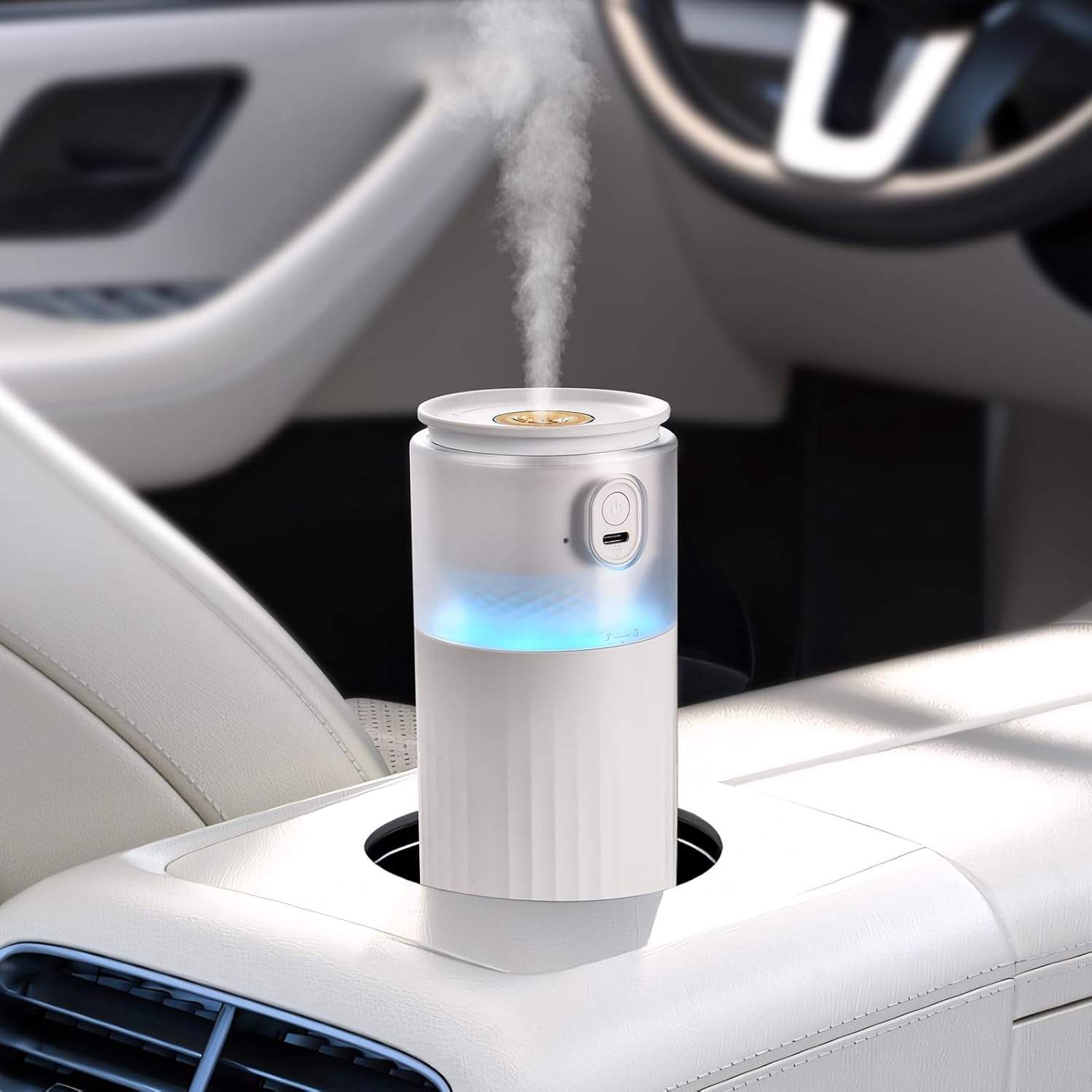 OATSBASF Portable Mini Humidifier, Small Cool Mist for Car With Night Light, 28dB Quiet Air Humidifier for Bedroom, Office, Plants, Dorm, 2 Mist Modes, Easy to Fill and Clean (White)