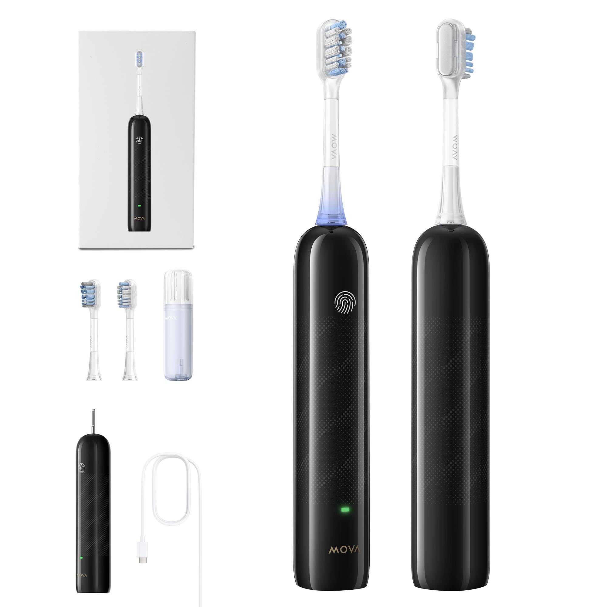 Mova Fresh SweepDrive™ elektrische Zahnbürste, wiederaufladbare elektrische Zahnbürste für Erwachsene, Typ-C-Ladung, intuitiver Drucksensor, "3-in-1-Ersatzbürstenkopf" mit Halter,Schwarz