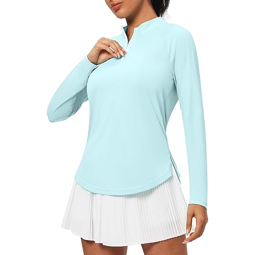 Heathyoga Womens Long Sleeve Workout Tops Golf Shirts for Woman UPF 50+ UV Sun Protection SPF Shirts Quarter Zip Pullover