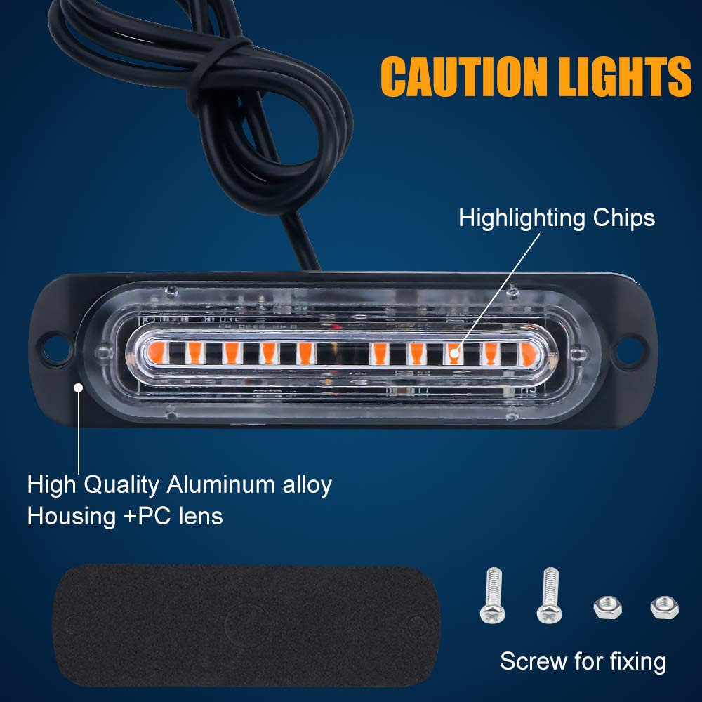 4 Feux Stroboscopiques LED Orange/blanc – 12W, 12V/24V, IP67, 18 Modes – Pour Voiture, Camion, Remorque, Alarme