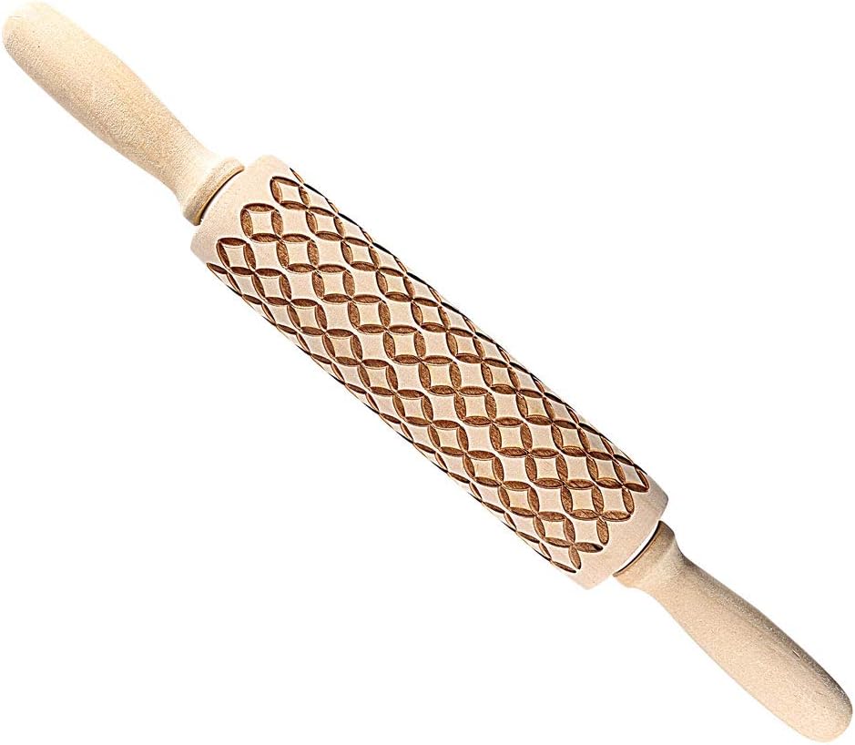 Rolling Pin Engraved Carved Wood Embossed Rolling Pins Embossed Copper Coins Roller Cookies Pins for Pastry Dough Pastry Clay Crafts (14.2 inch)