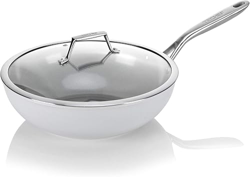 Miniatura 2 de TECHEF - Woksartén antiadherente de cerámica CeraTerra de 12 pulgadas con tapa de vidrio, exterior e interior de cerámica libre de PTFE y PFOA,